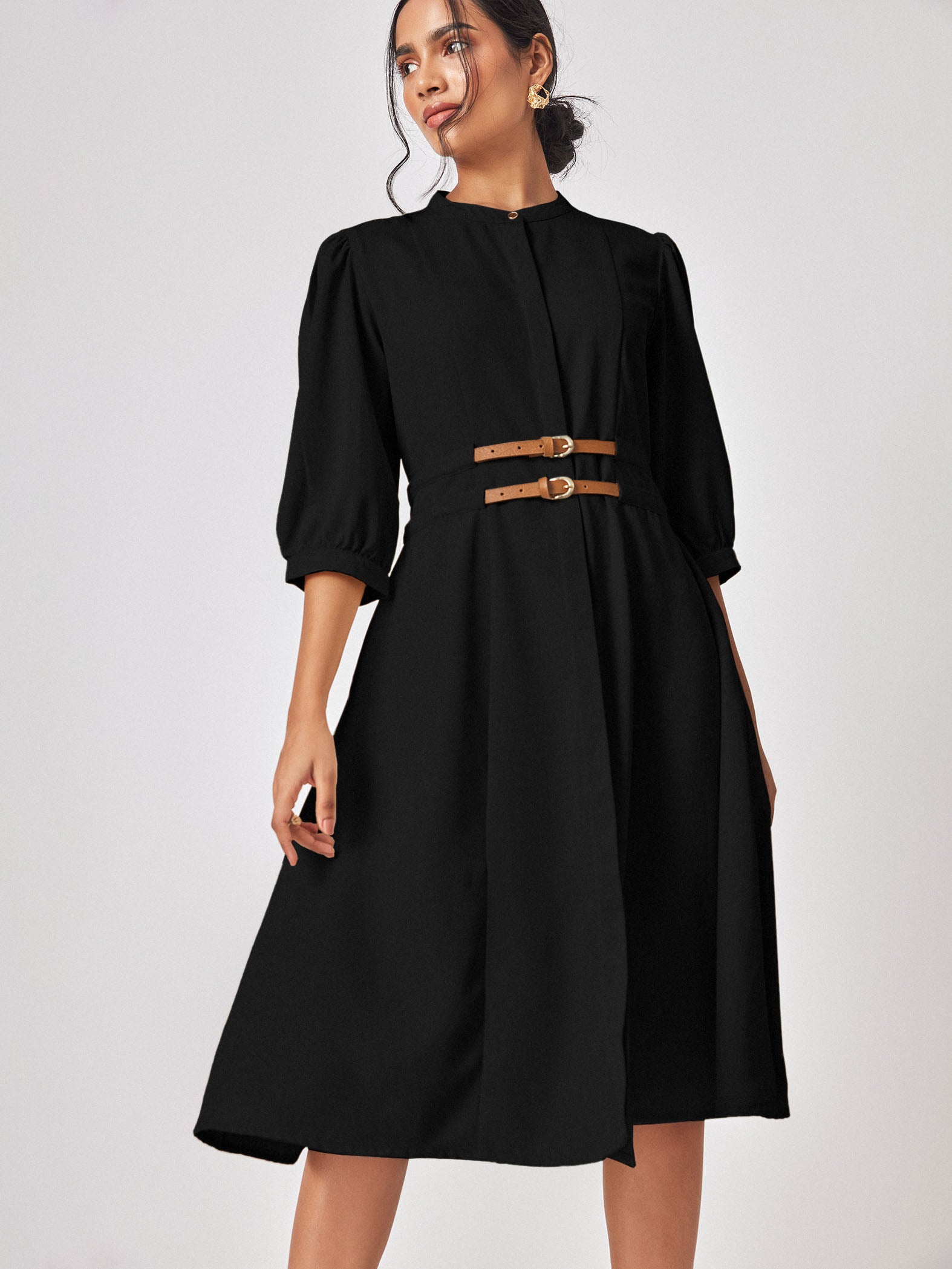 Black Double Belted Dress