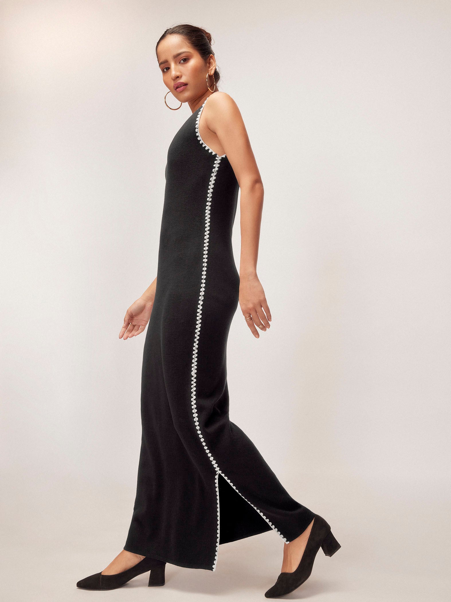 Black Knit Contrast Detail Dress