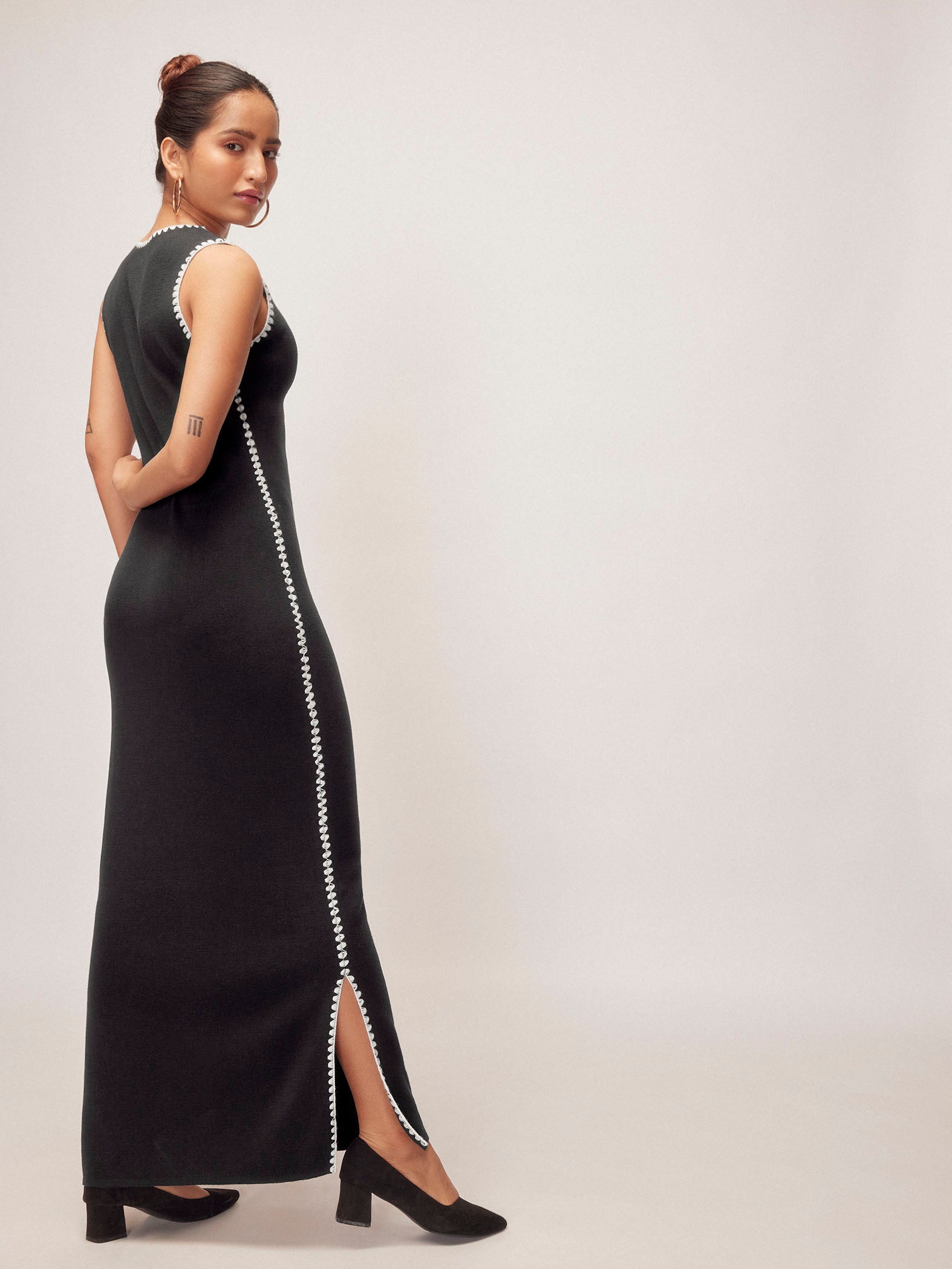 Black Knit Contrast Detail Dress