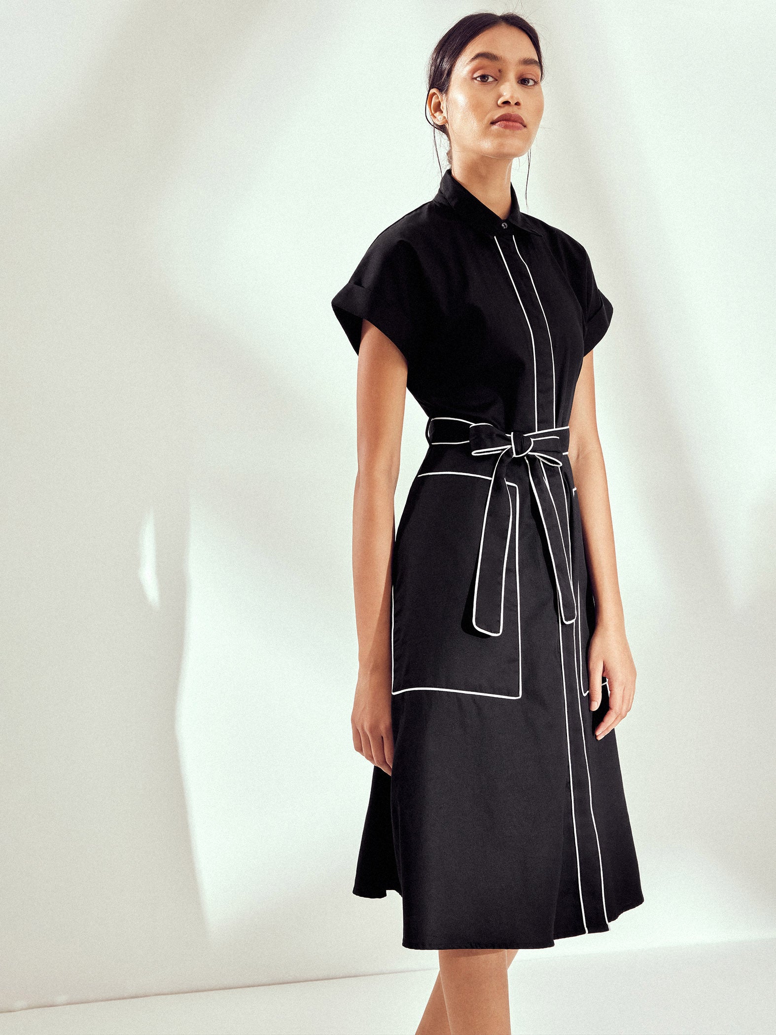 Black Self Tie Shirt Dress