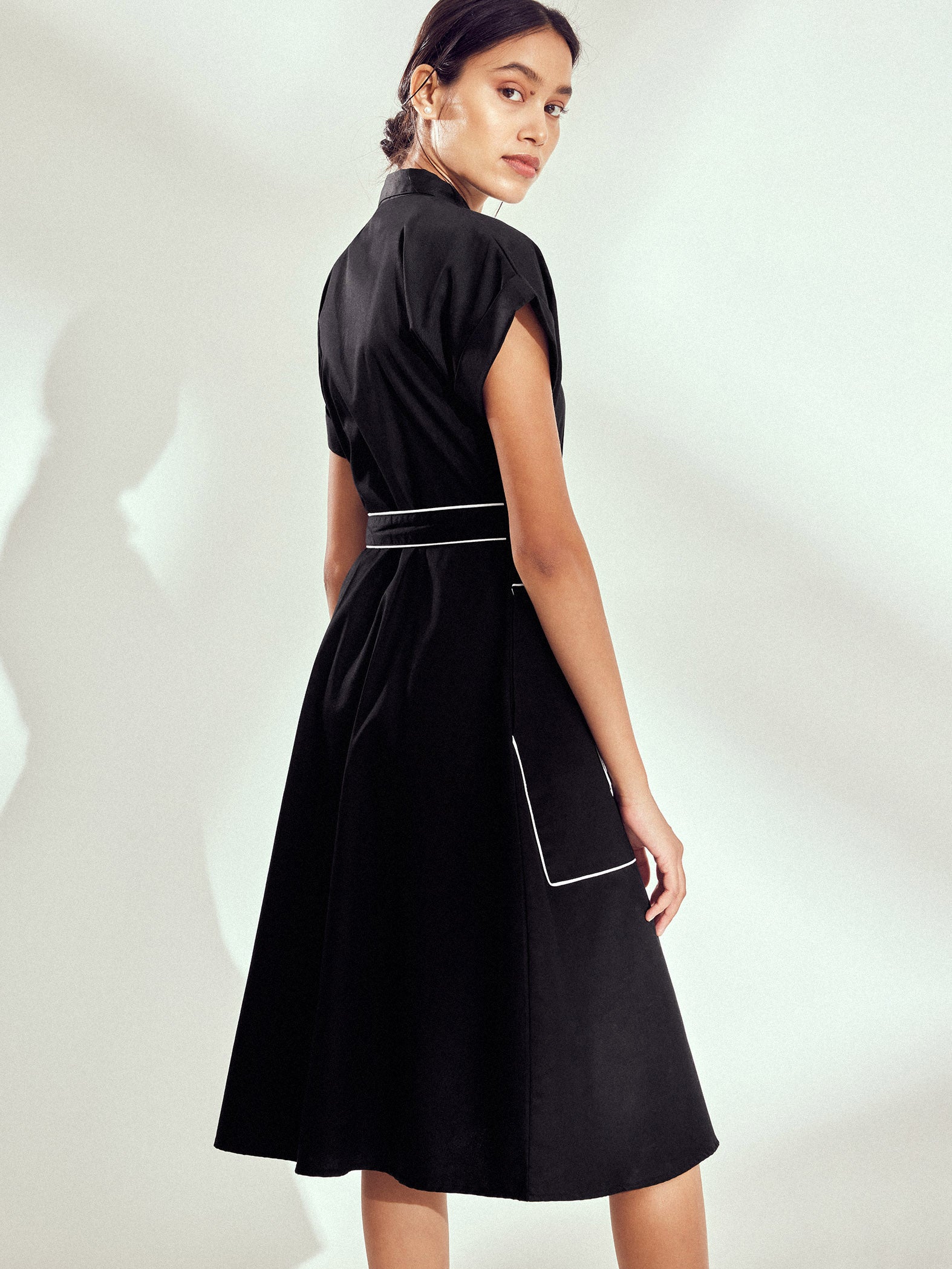 Black Self Tie Shirt Dress