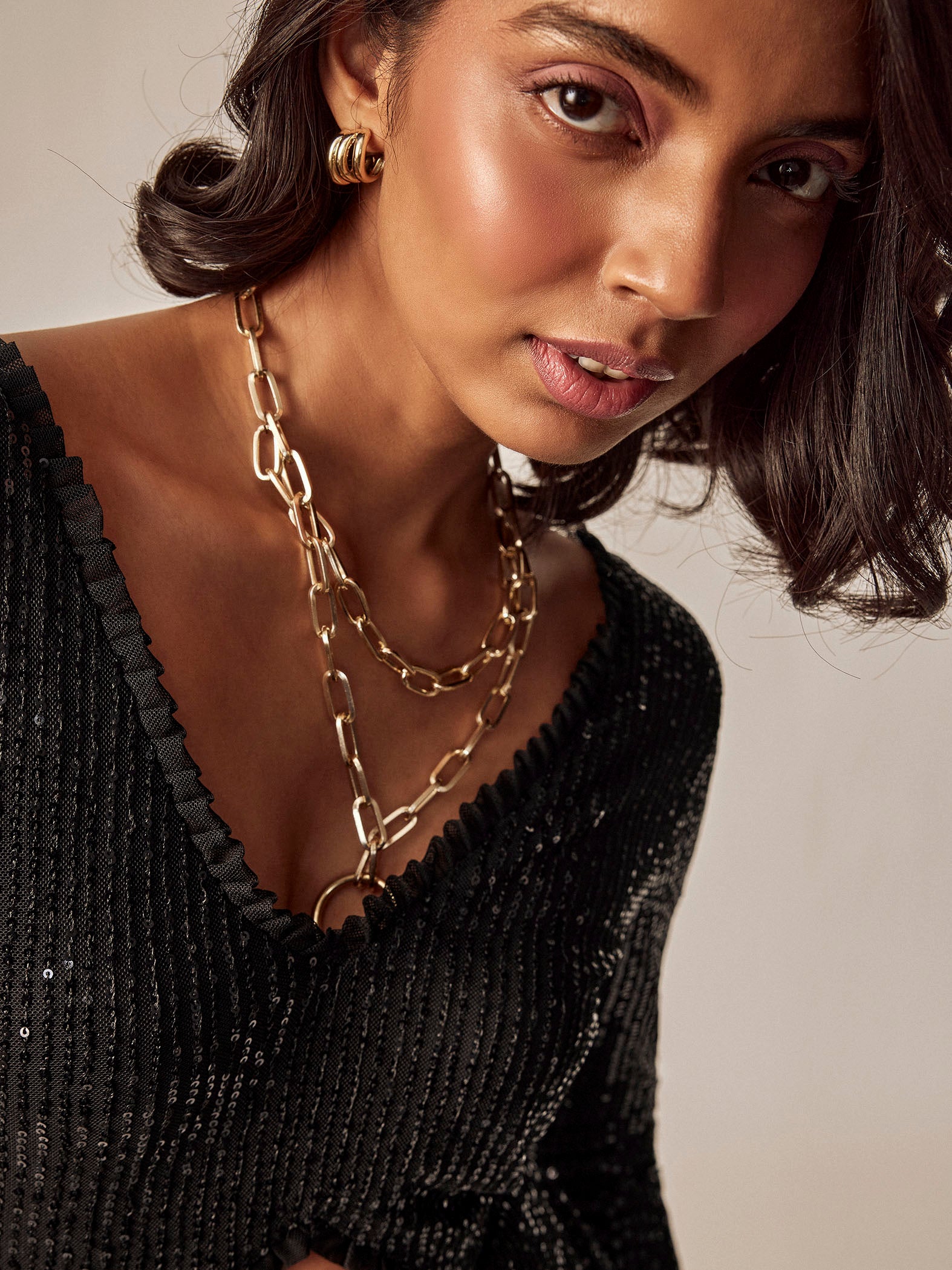 Black Sequin Cut Out Dress