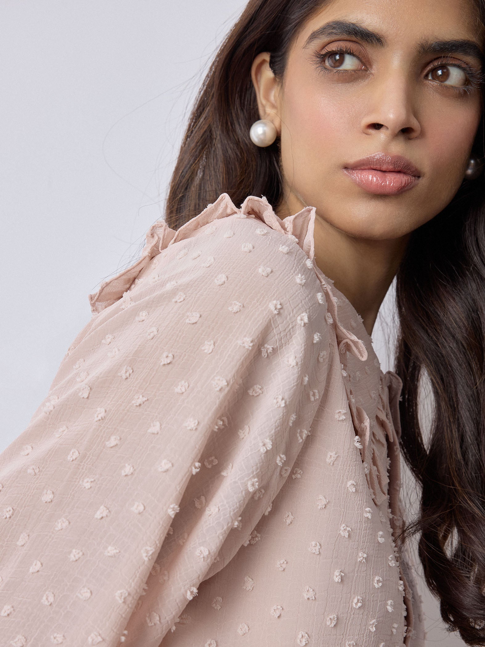 Blush Dobby Ruffled Collar Shirt