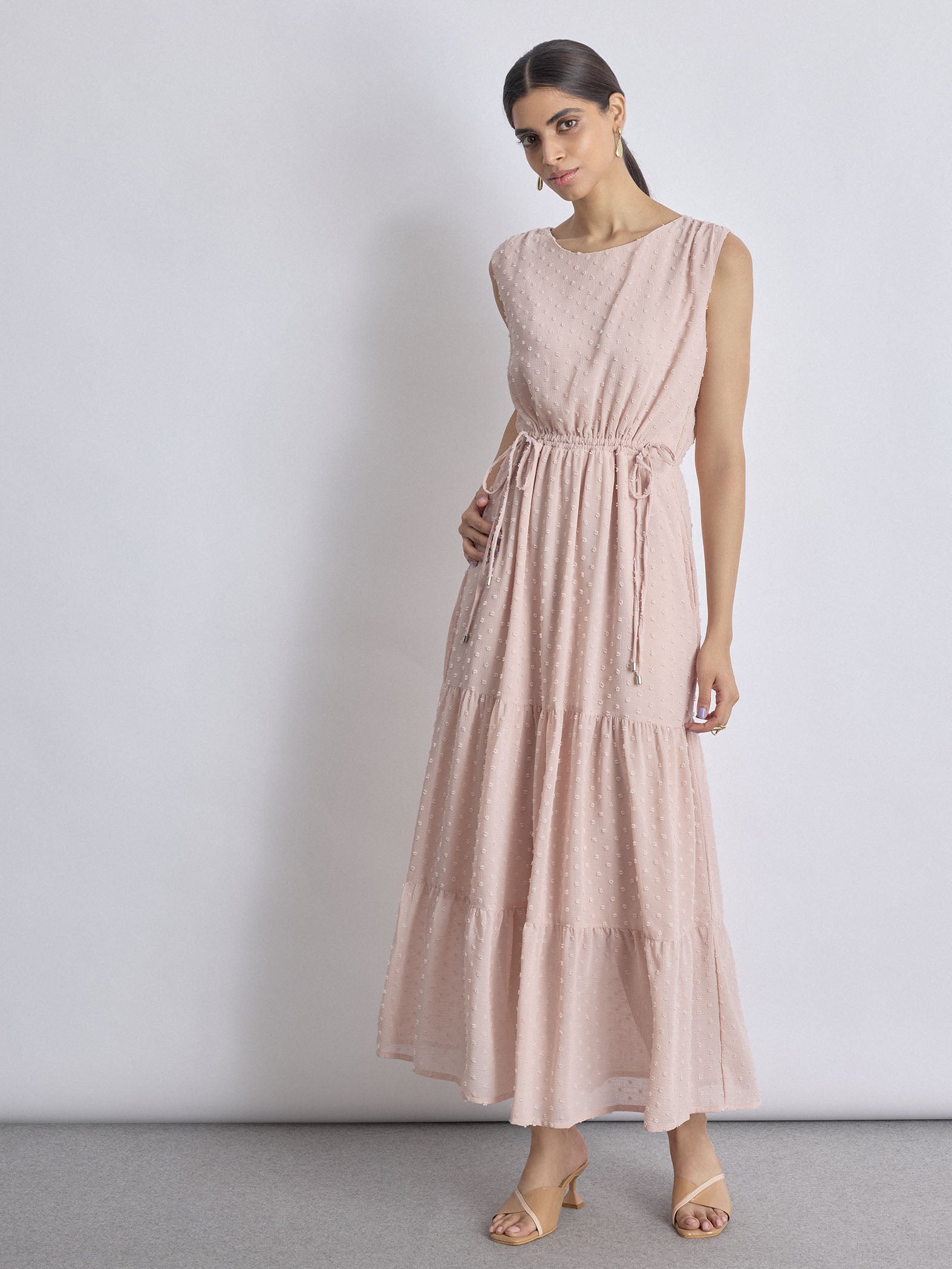 Blush Dobby Tiered Maxi Dress