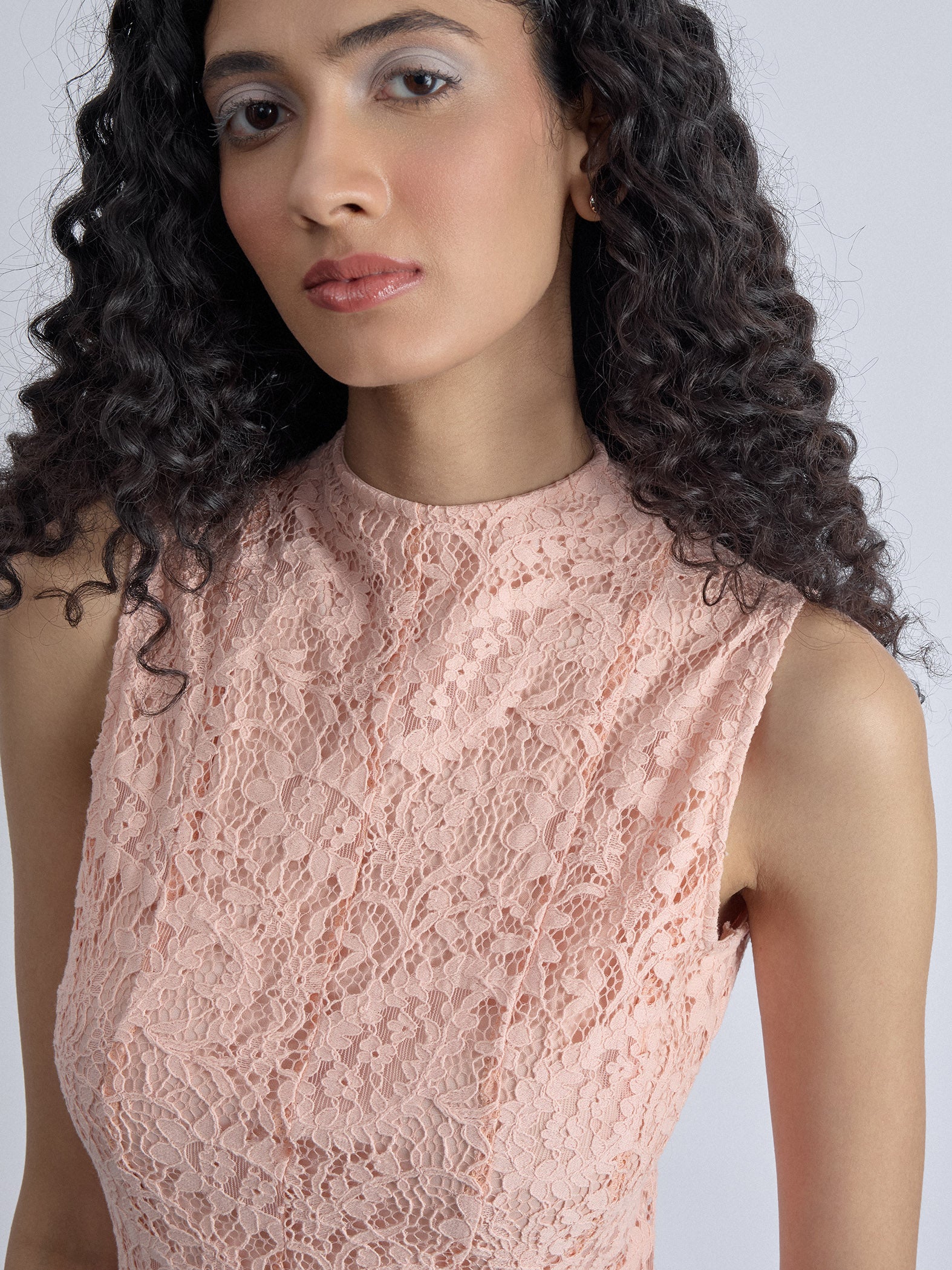 Blush Lace Panelled Midi Dress