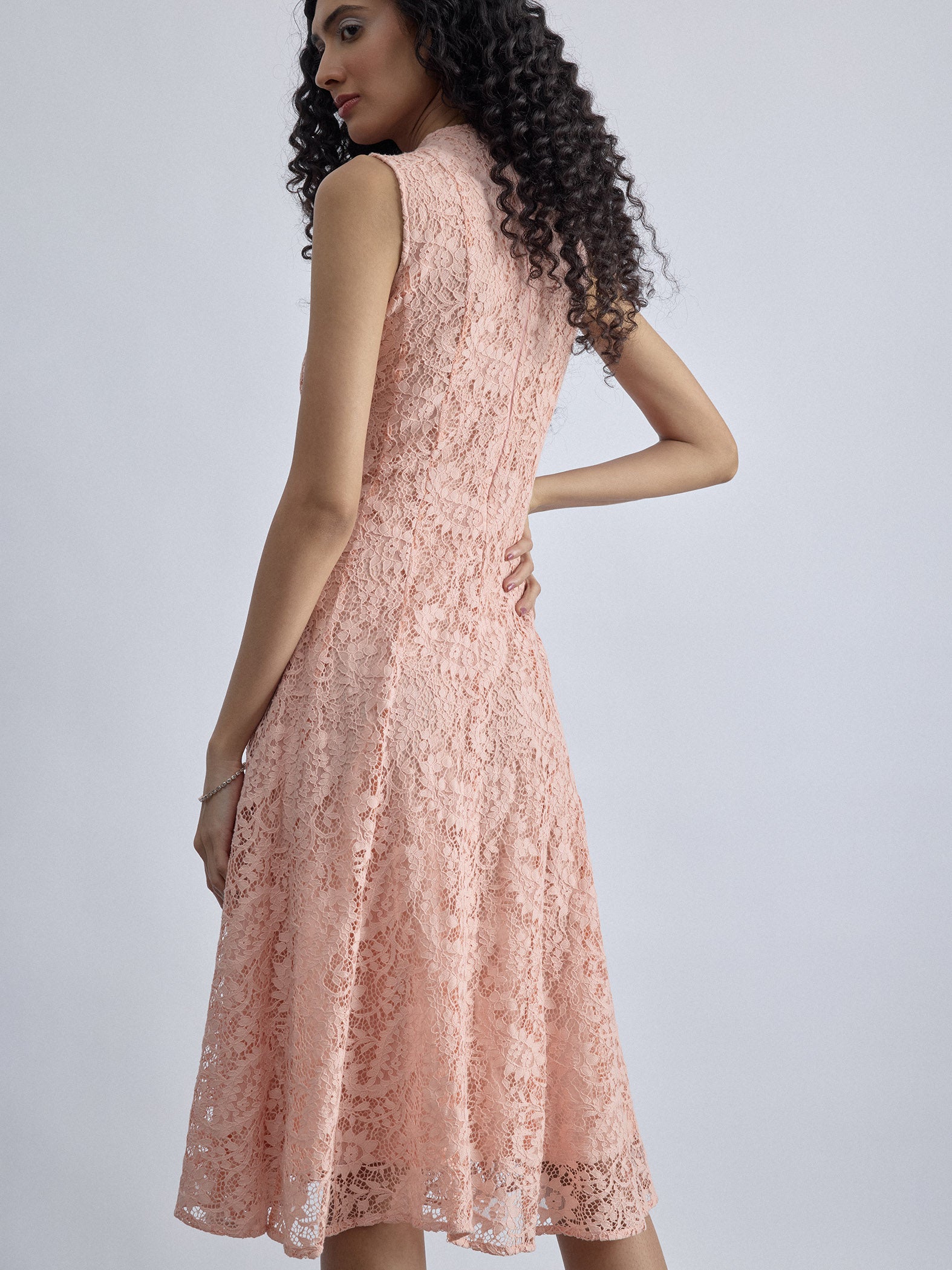 Blush Lace Panelled Midi Dress
