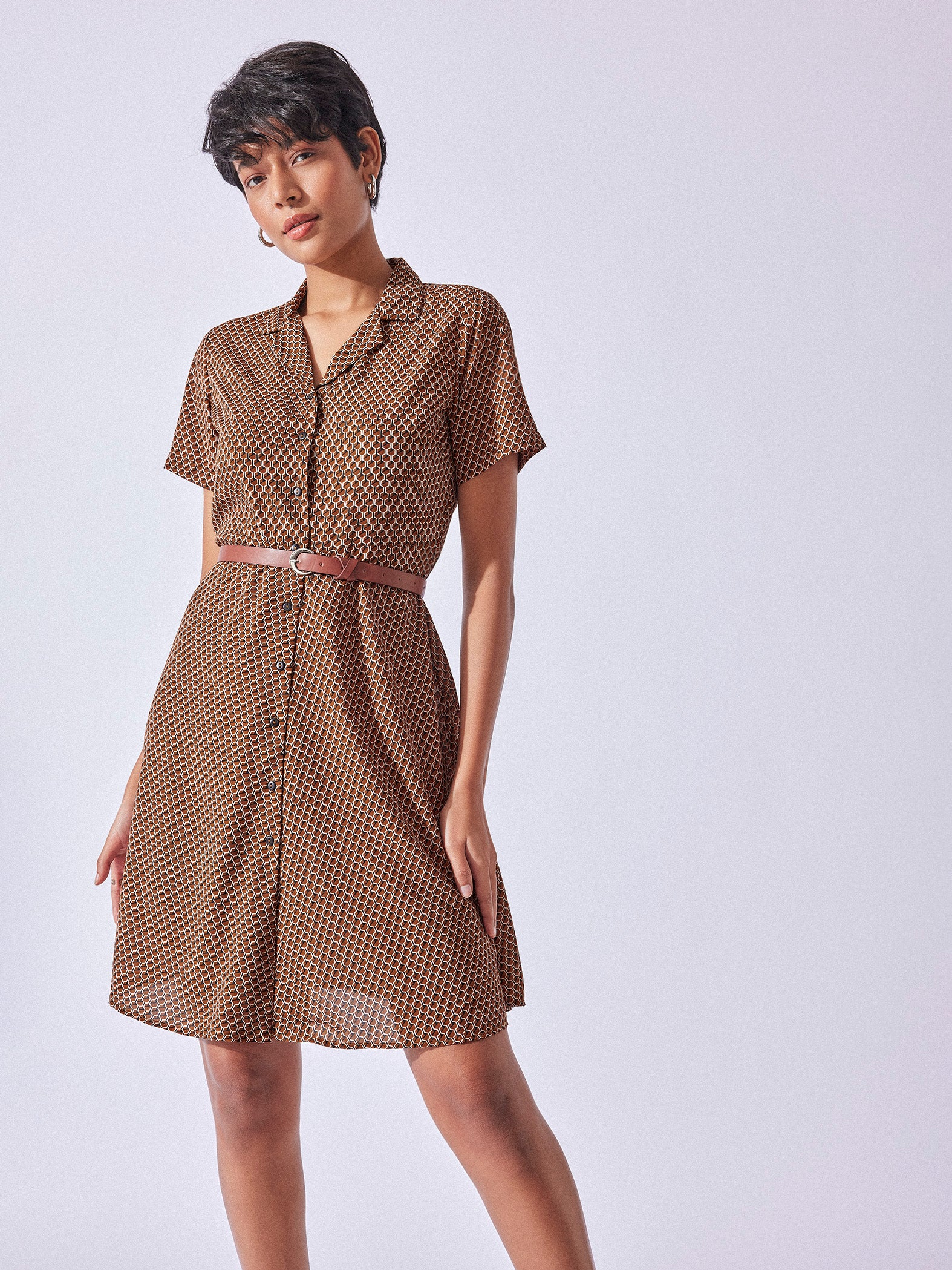 Brick Geo Button Down Dress