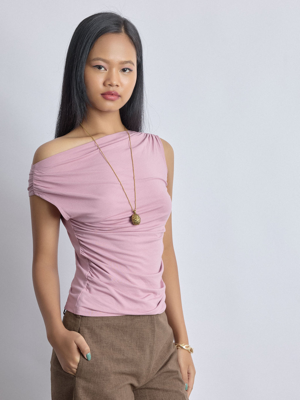 Bubblegum Asymmetric Neck Top