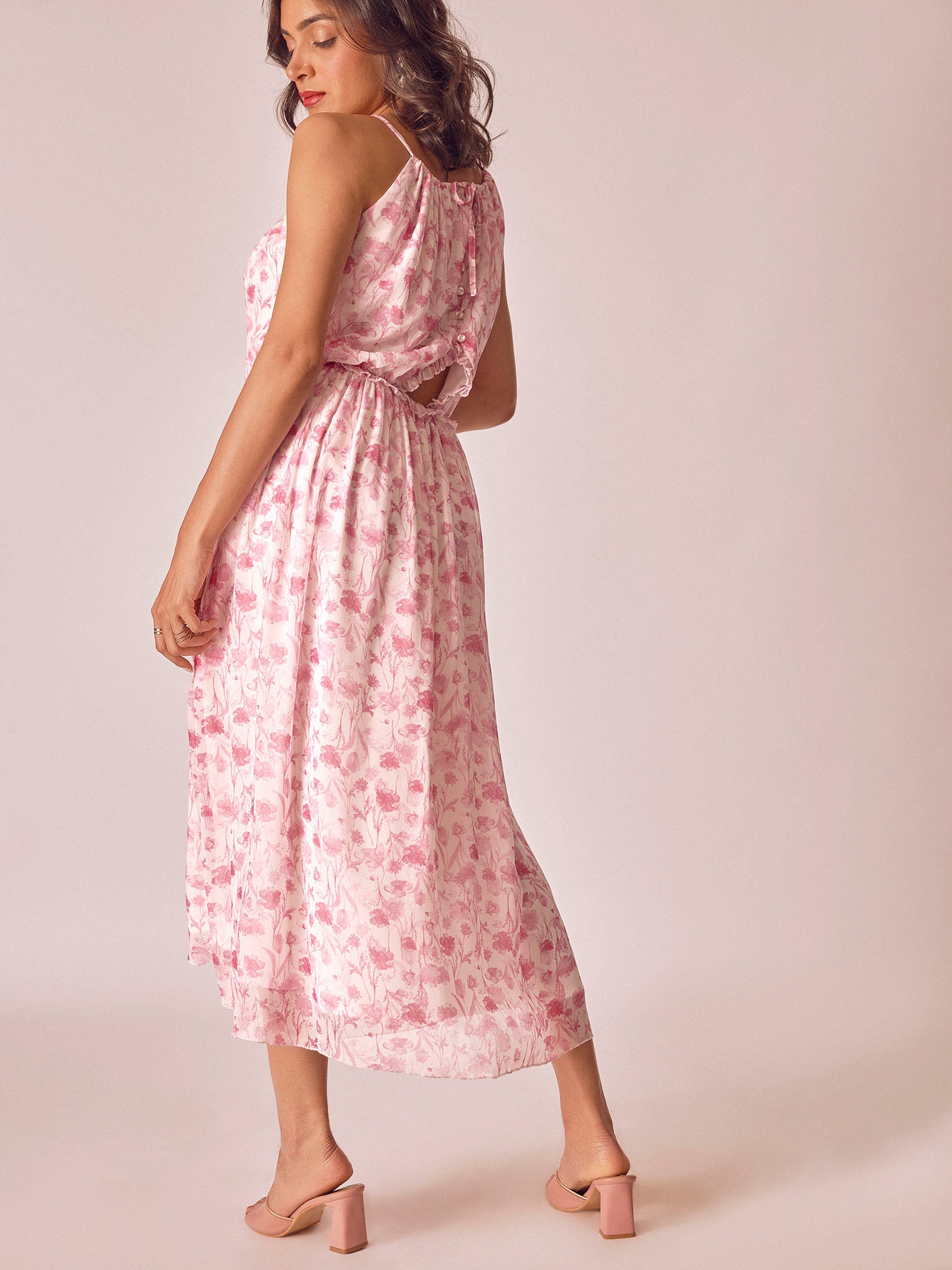 Cherry Blossom Ruffle In Cut Dress