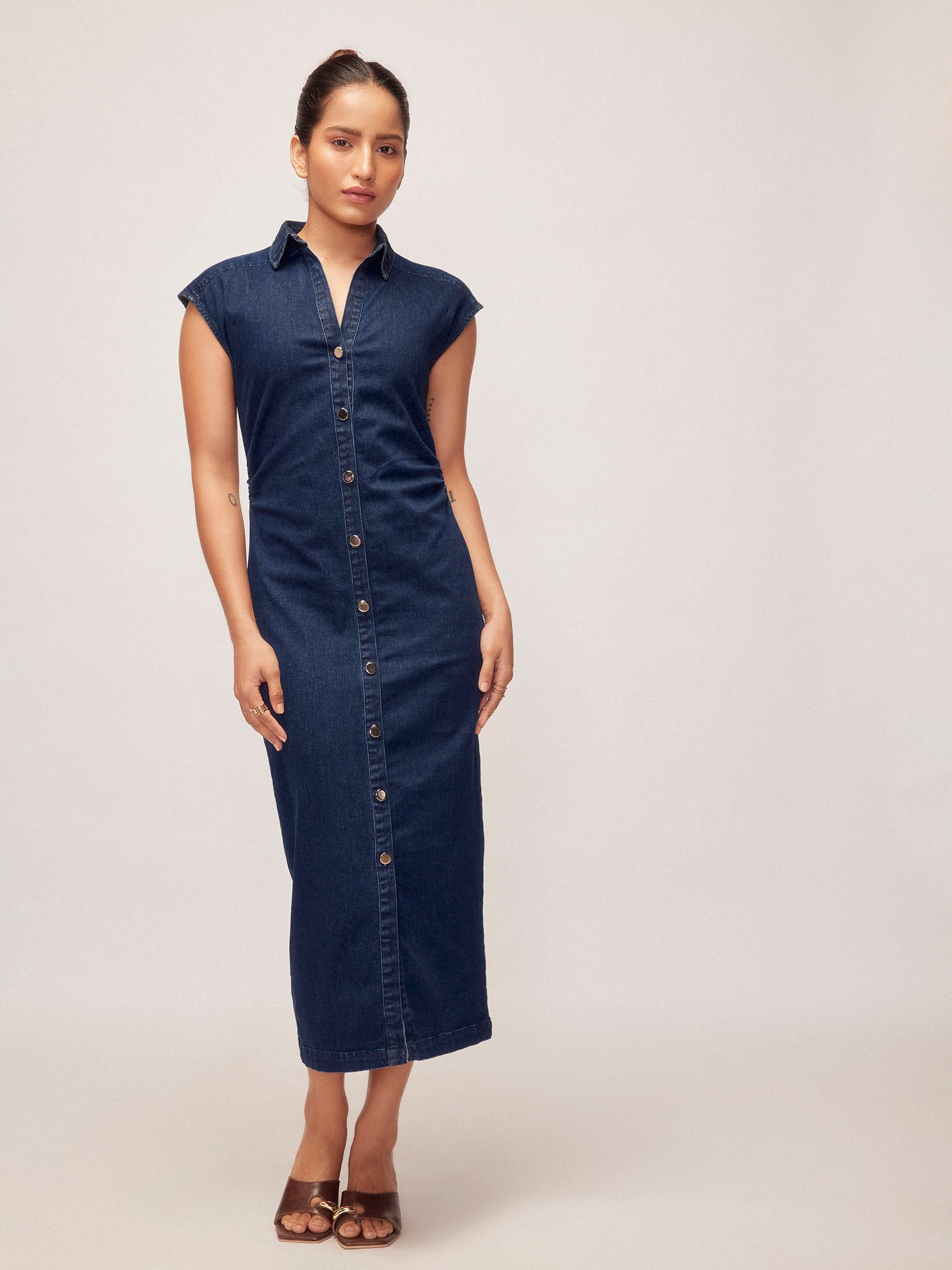 Denim Ruched Shirt Dress