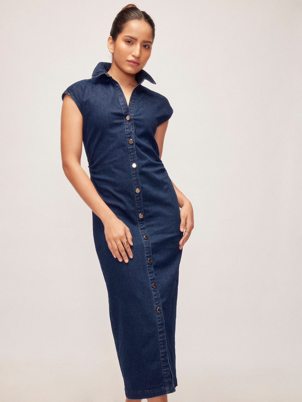 Denim Ruched Shirt Dress