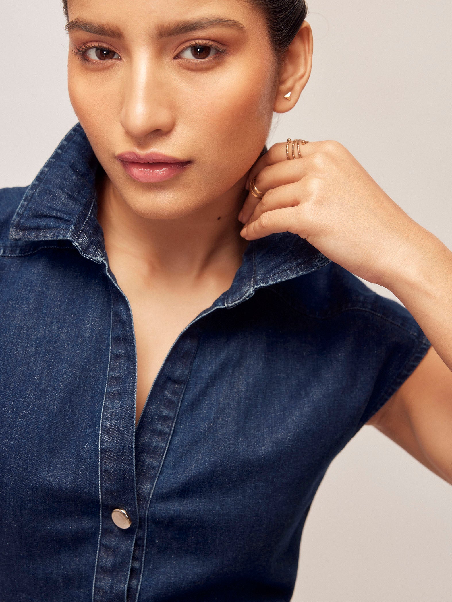 Denim Ruched Shirt Dress