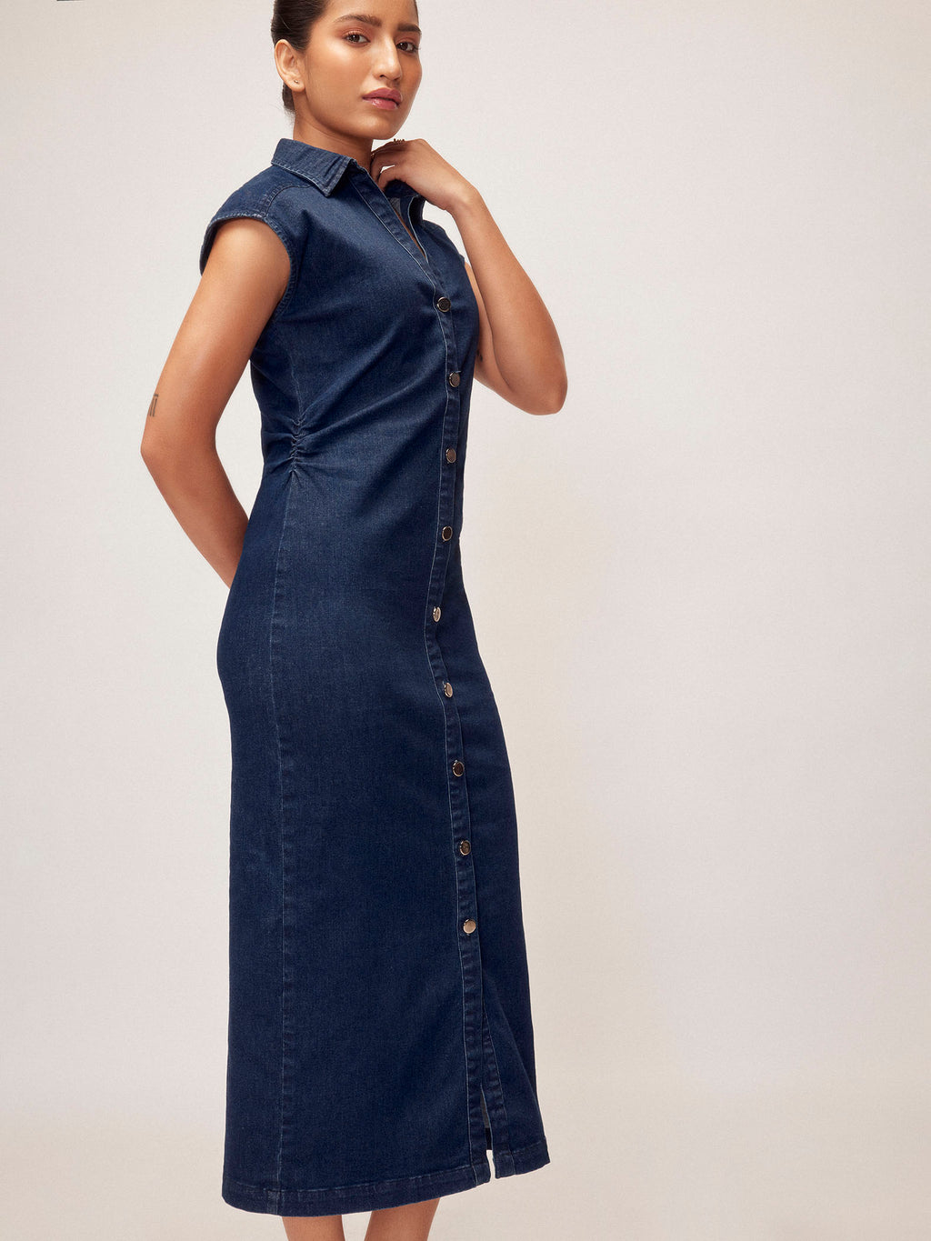 Denim Ruched Shirt Dress
