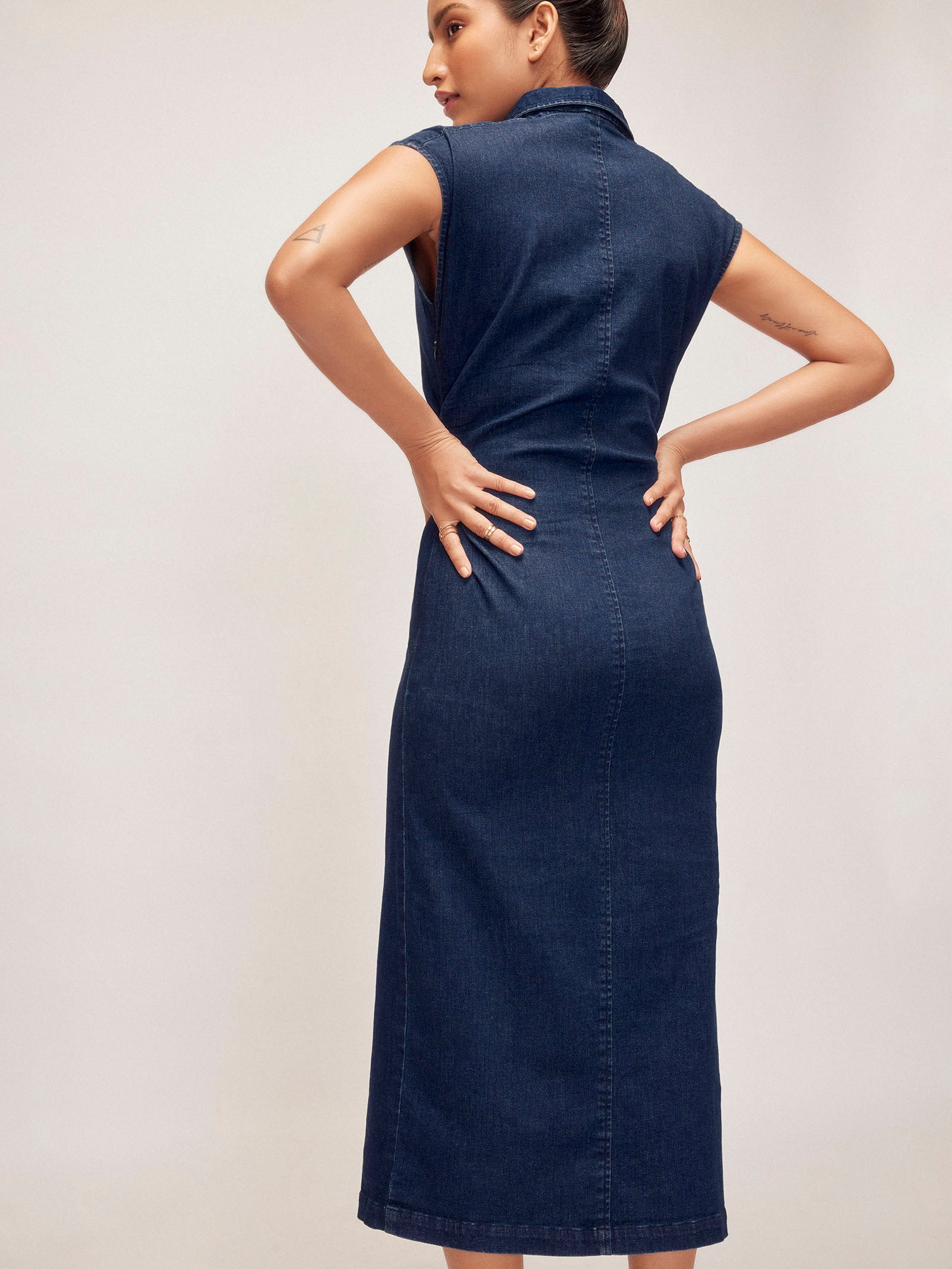 Denim Ruched Shirt Dress