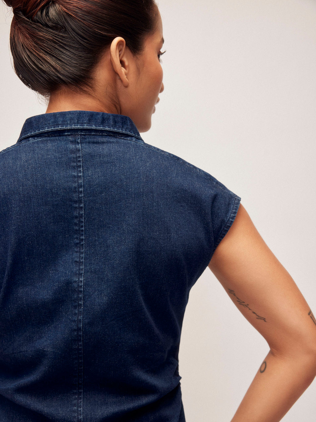 Denim Ruched Shirt Dress