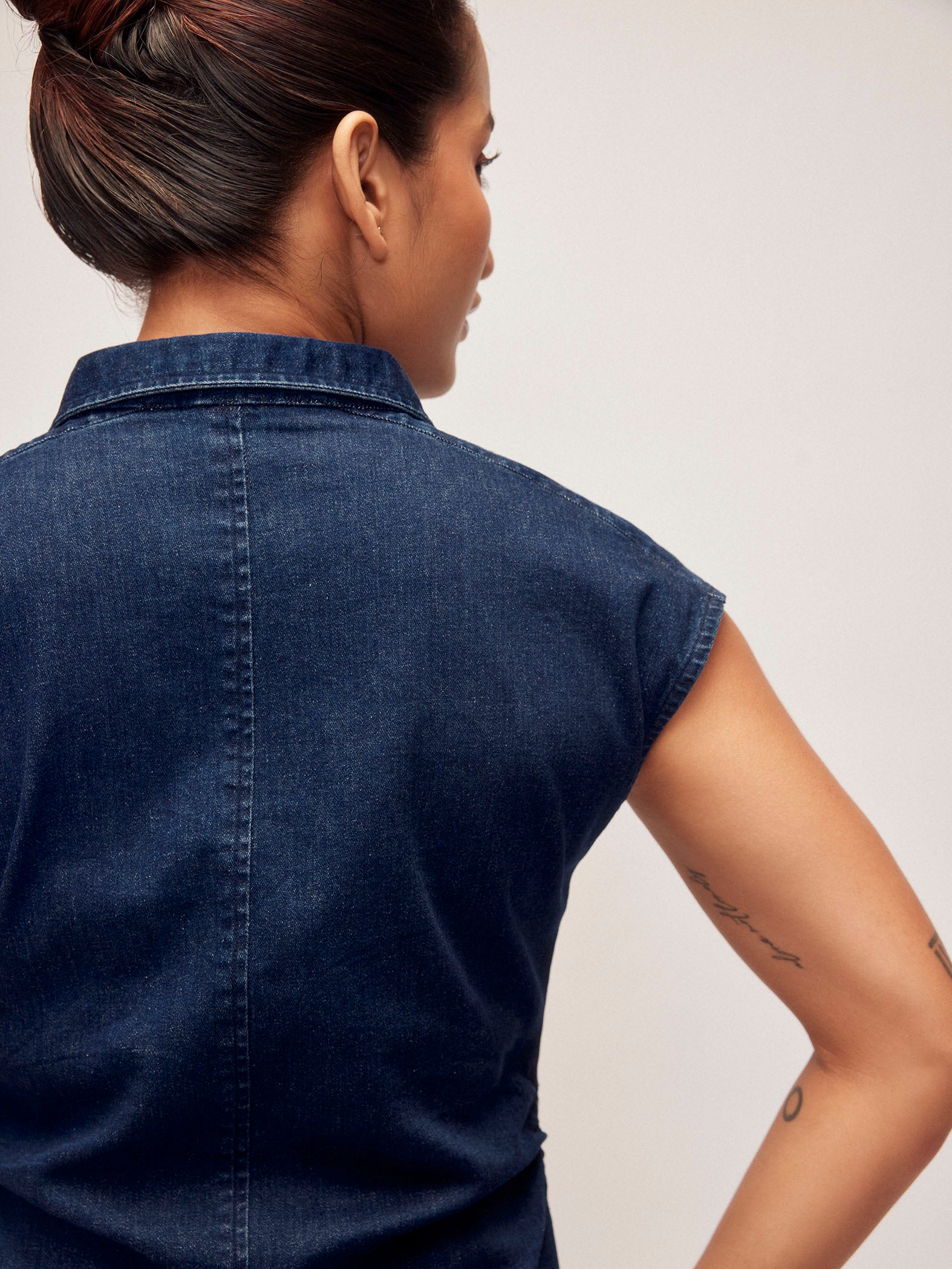 Denim Ruched Shirt Dress