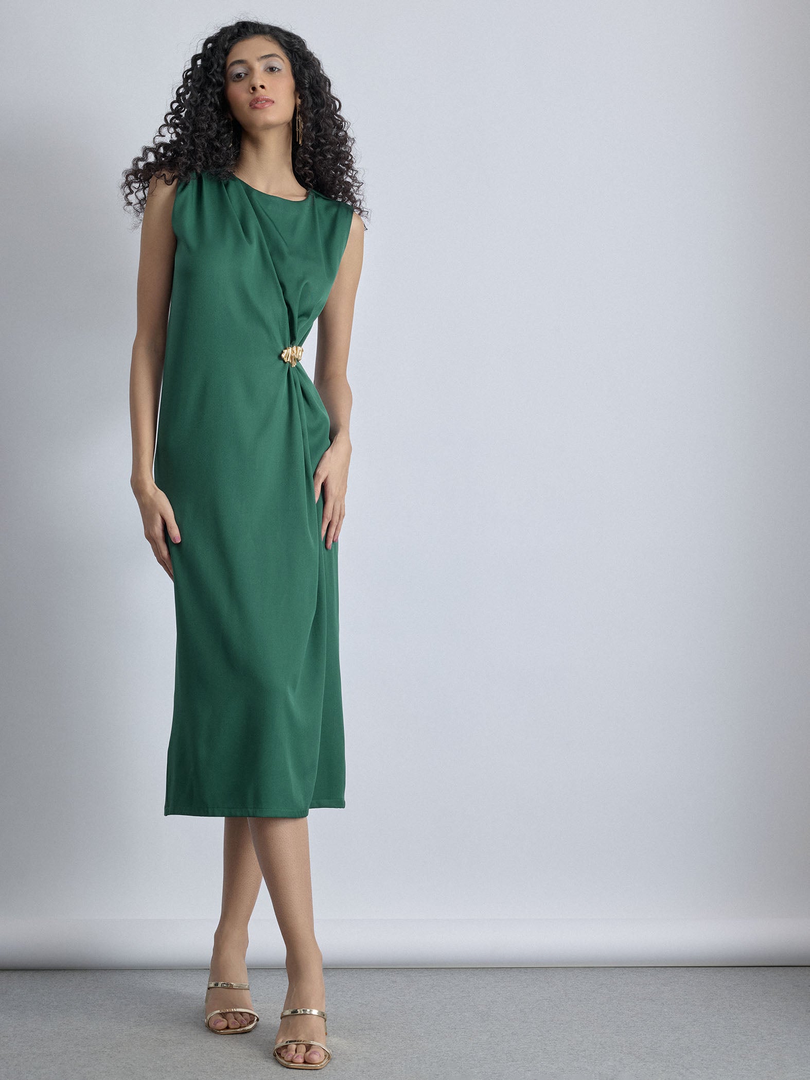 Emerald Buckled Ruched Dress