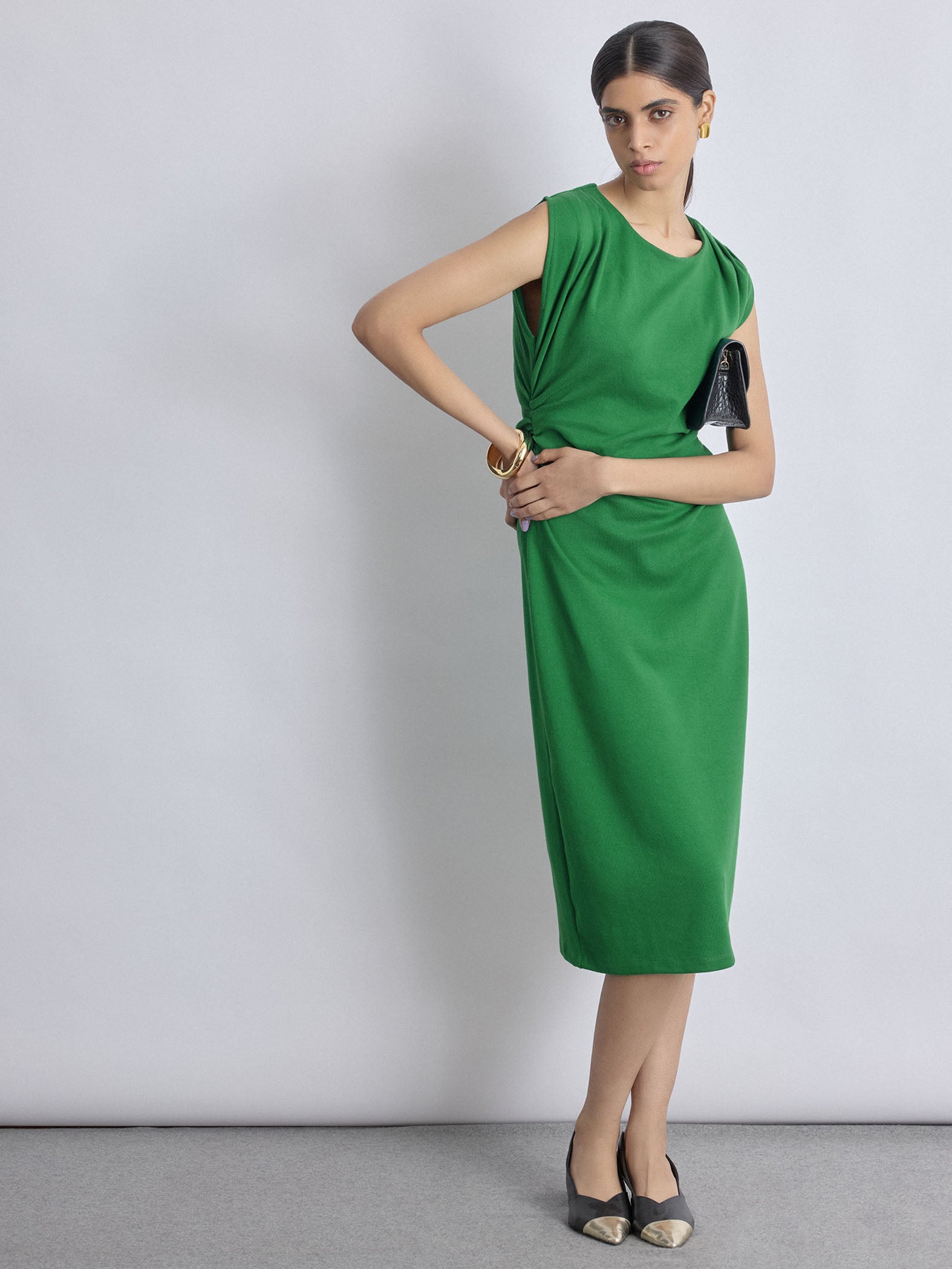 Emerald Knit Ruched Dress