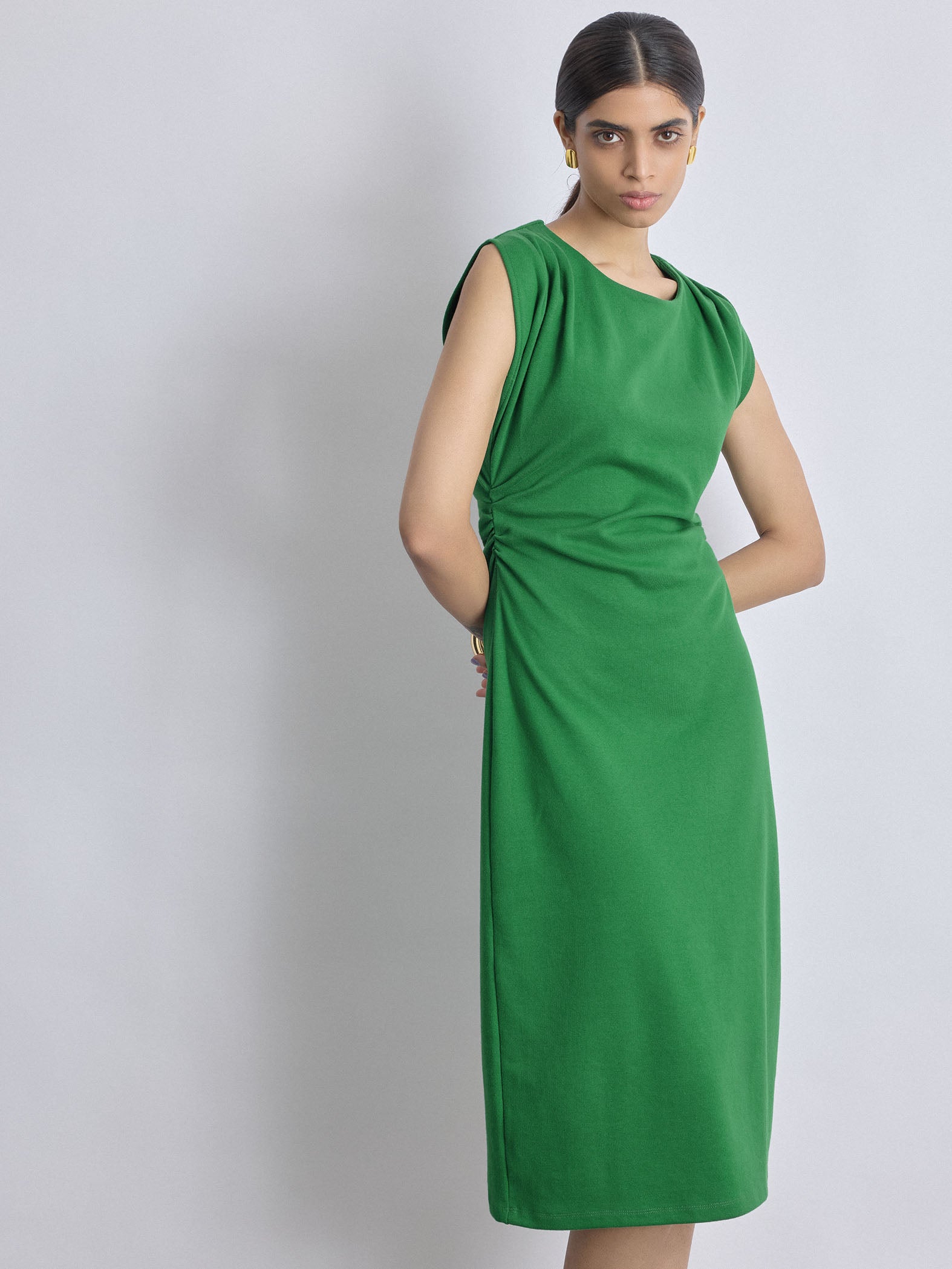 Emerald Knit Ruched Dress