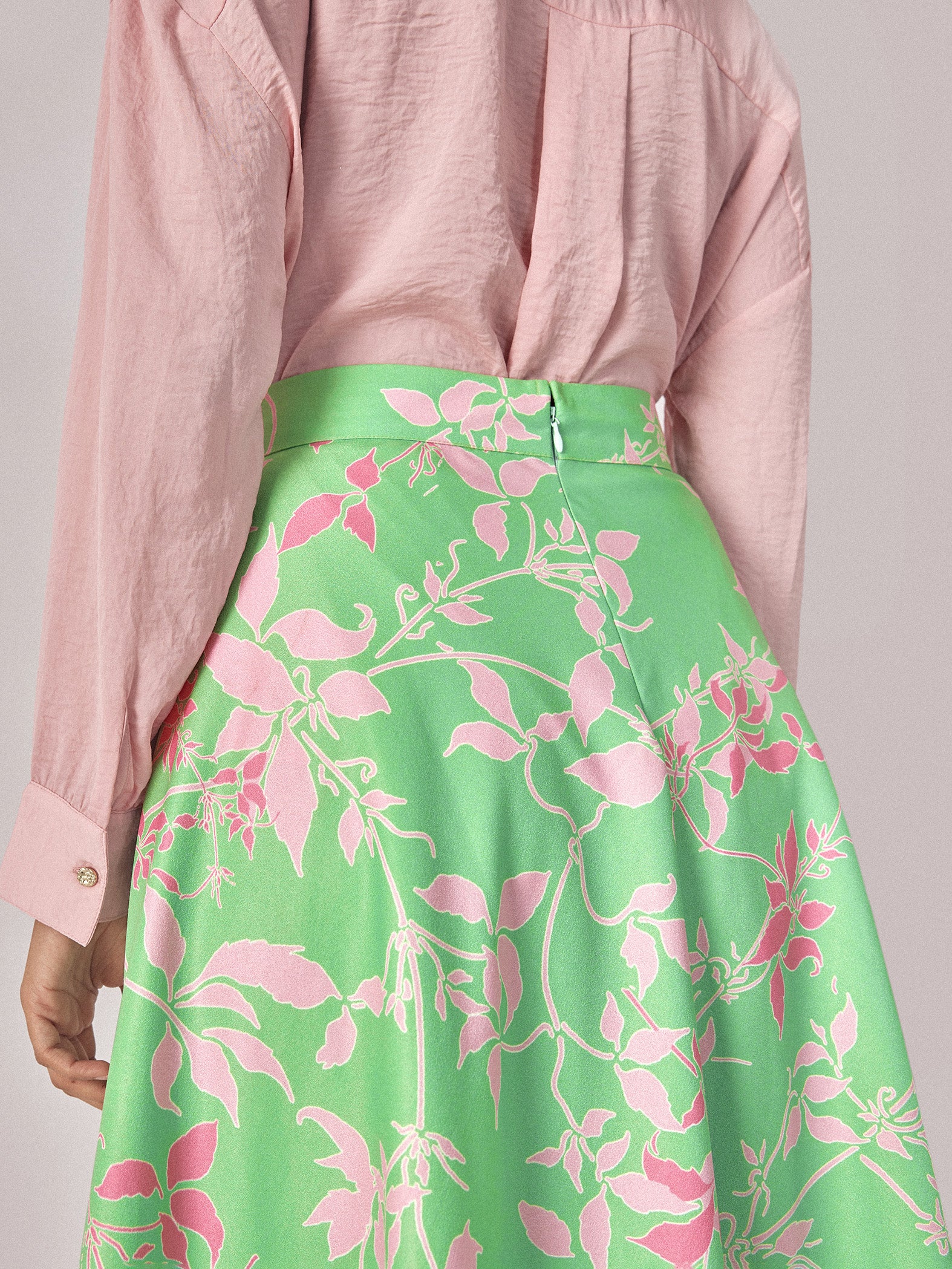 Fern Floral Flared Midi Skirt
