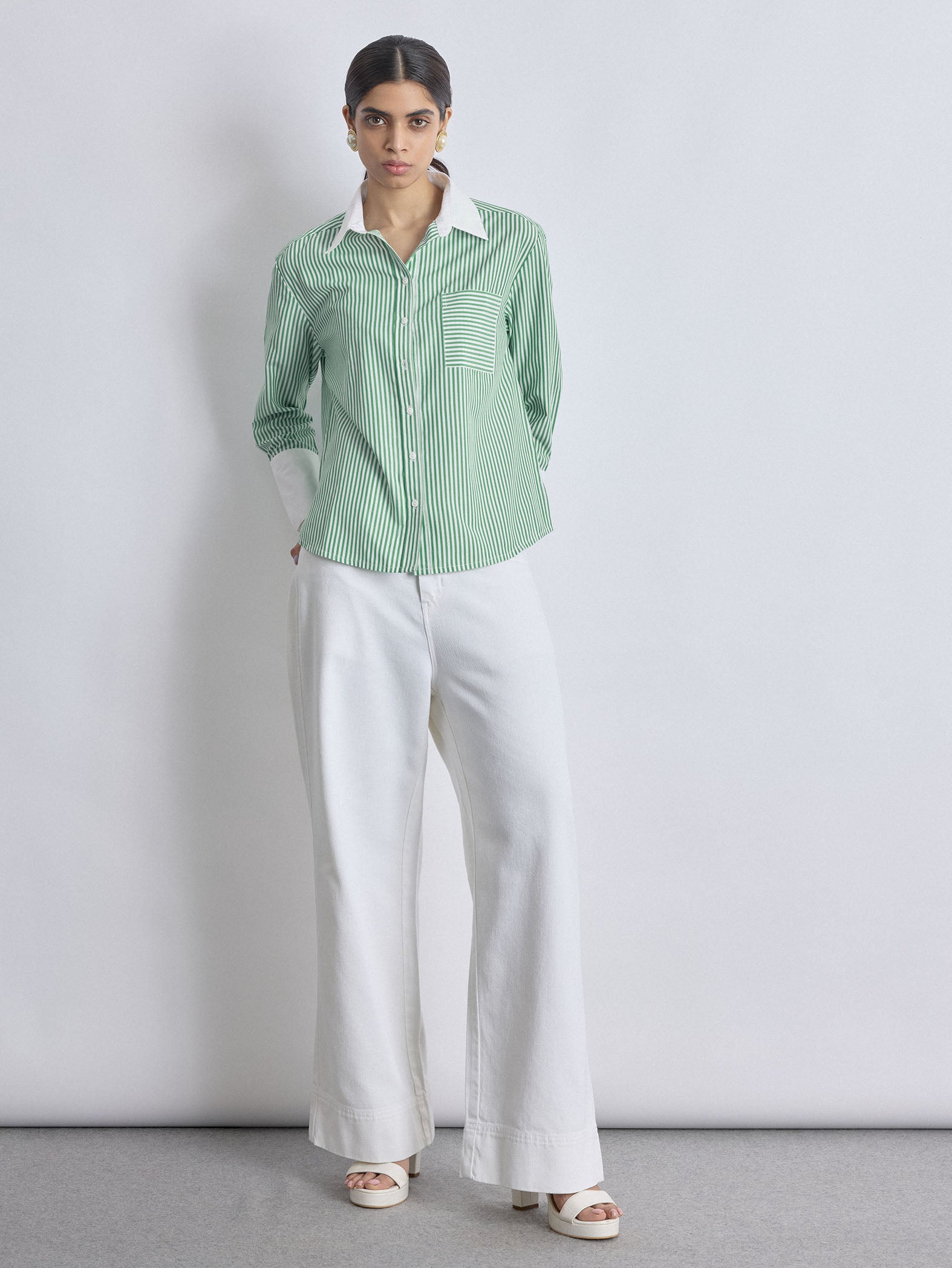 Green Striped Contrast Play Shirt