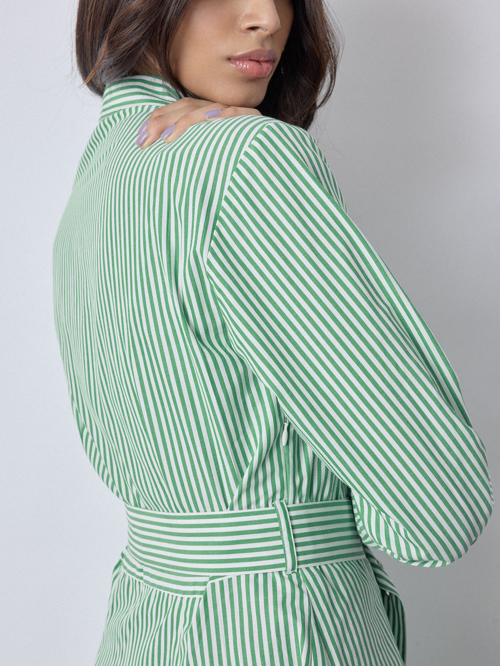 Green Striped Godet Shirt Dress