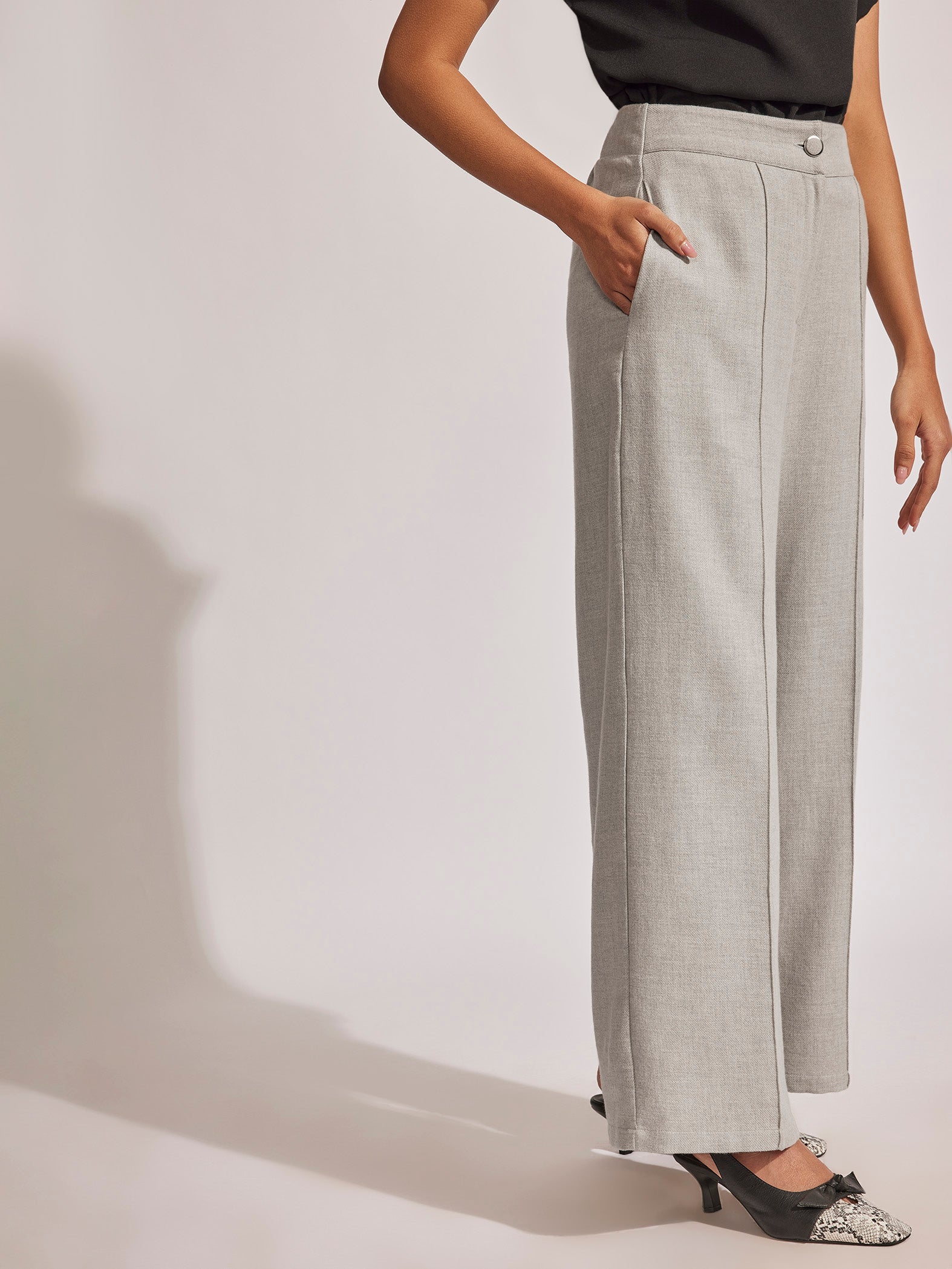 Grey Pintuck Flare Trousers