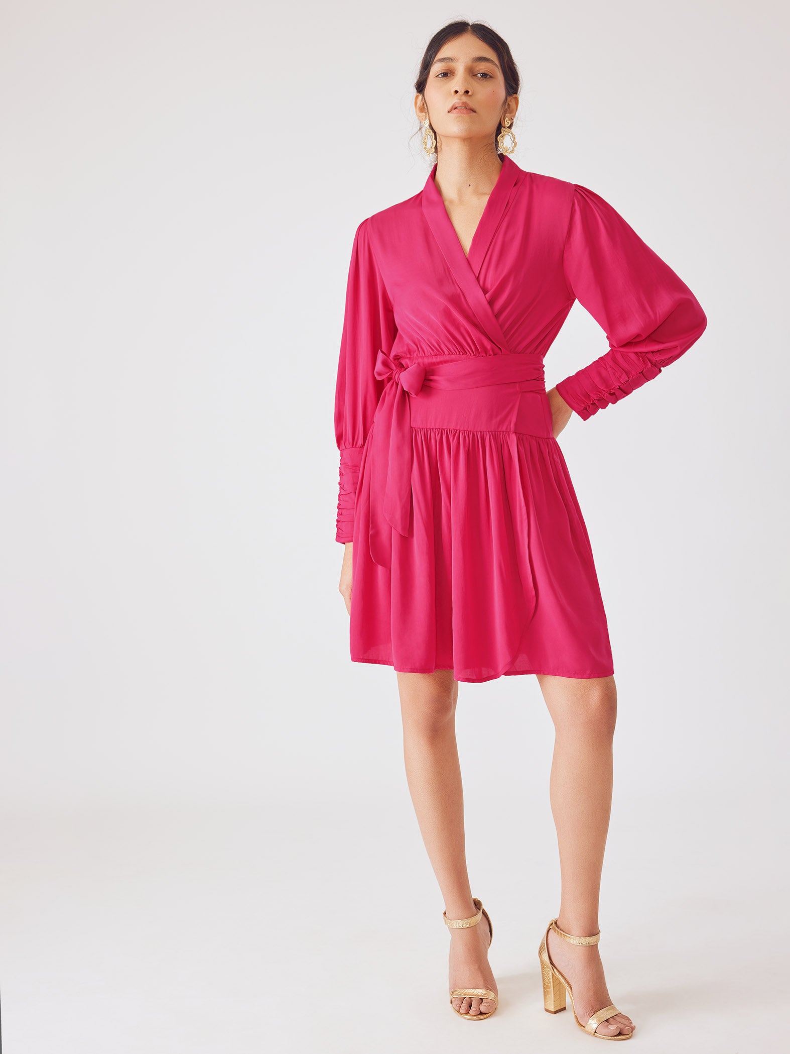 Hot Pink Shawl Collar Dress