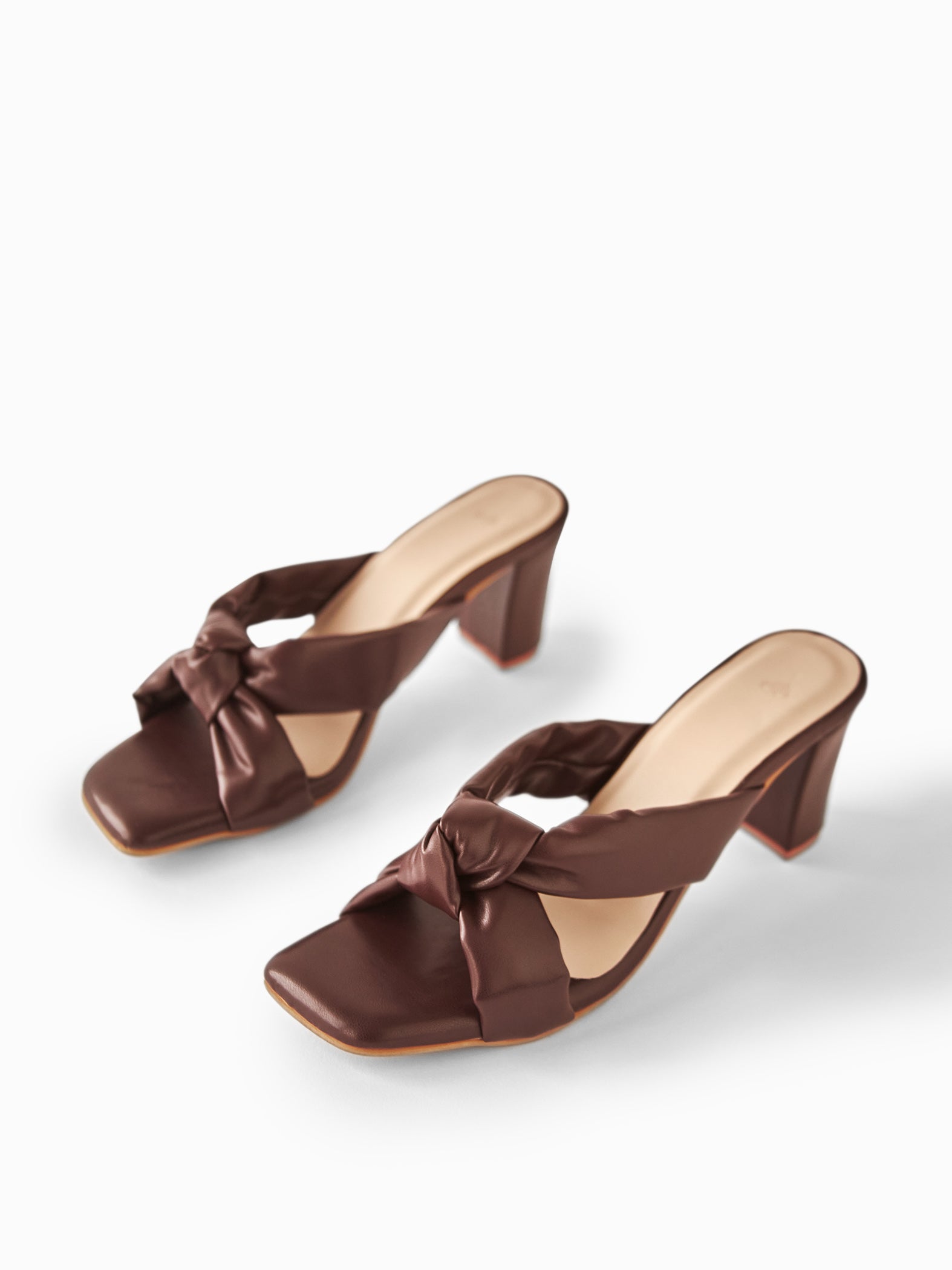 Cocoa Knotted Block Heels