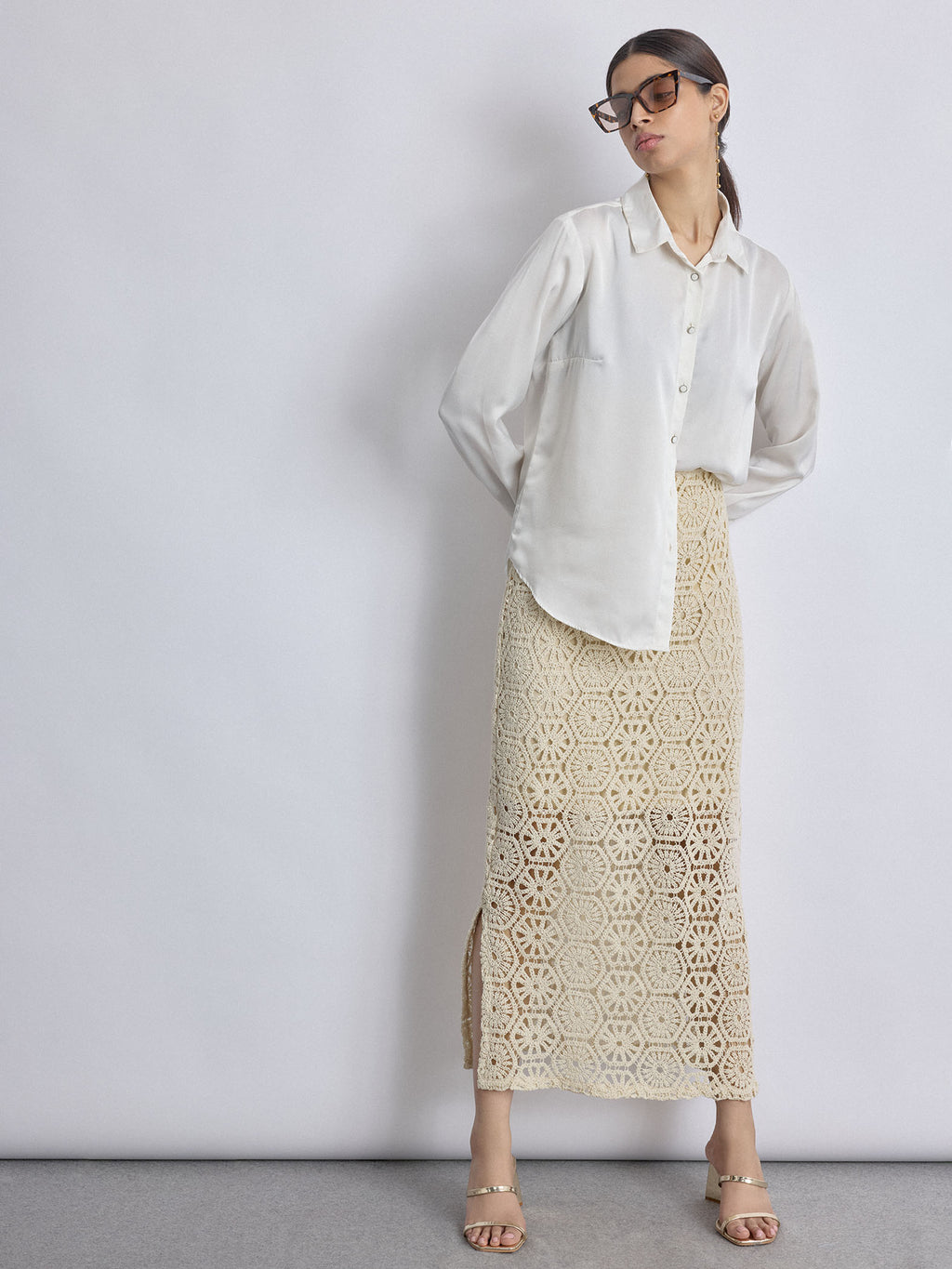 Ivory Crochet Detail Skirt