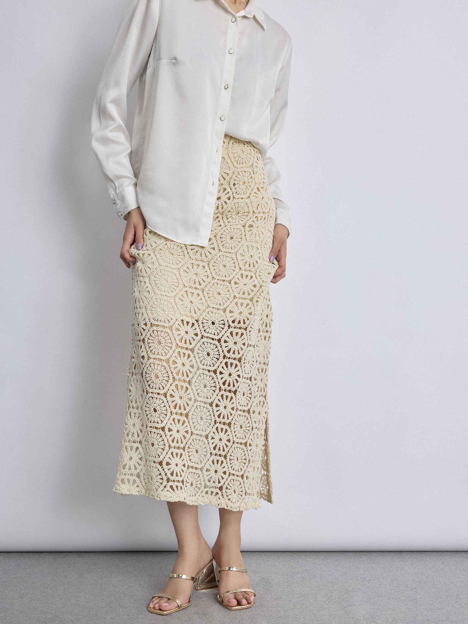 Ivory Crochet Detail Skirt