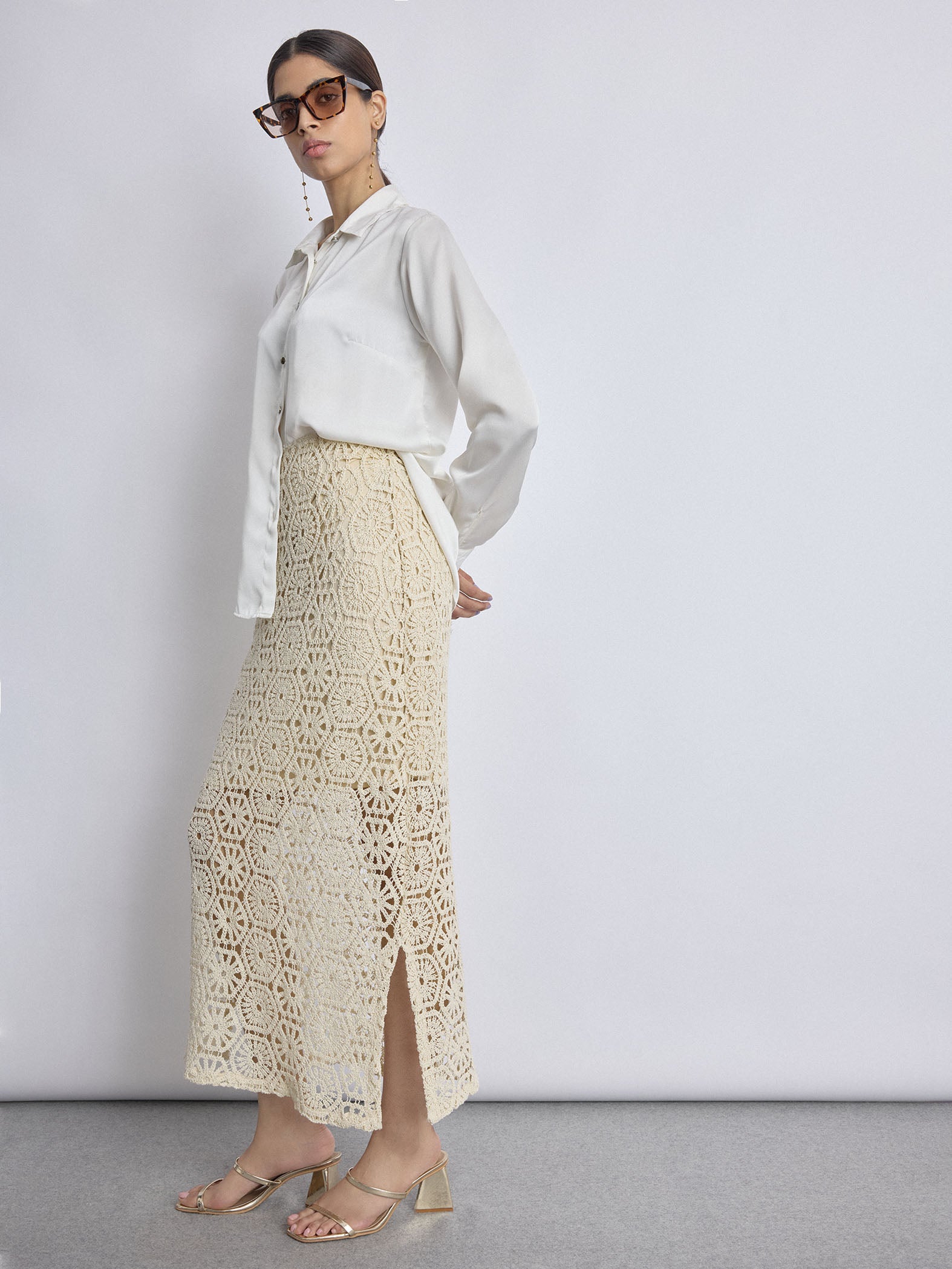 Ivory Crochet Detail Skirt