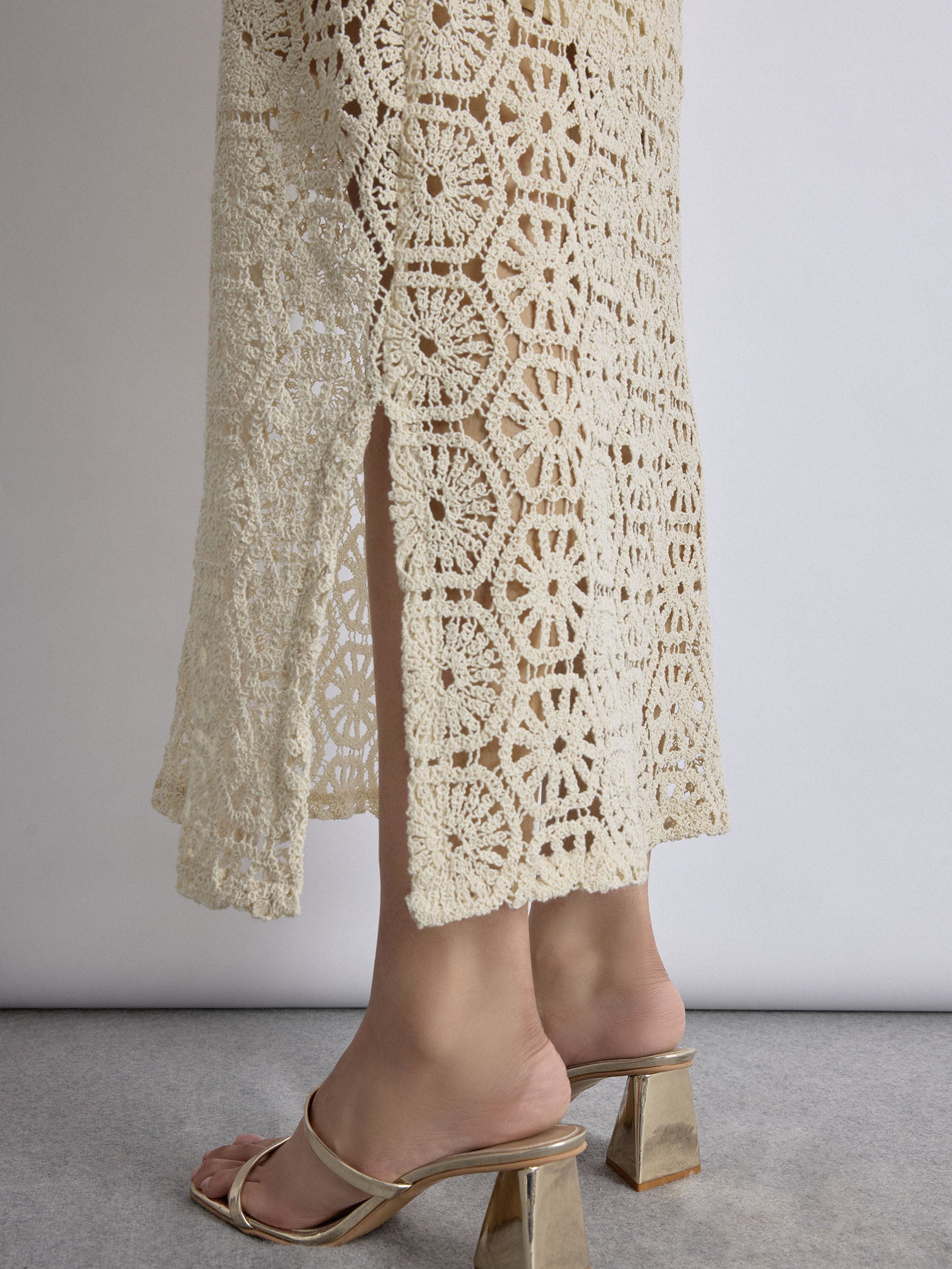 Ivory Crochet Detail Skirt