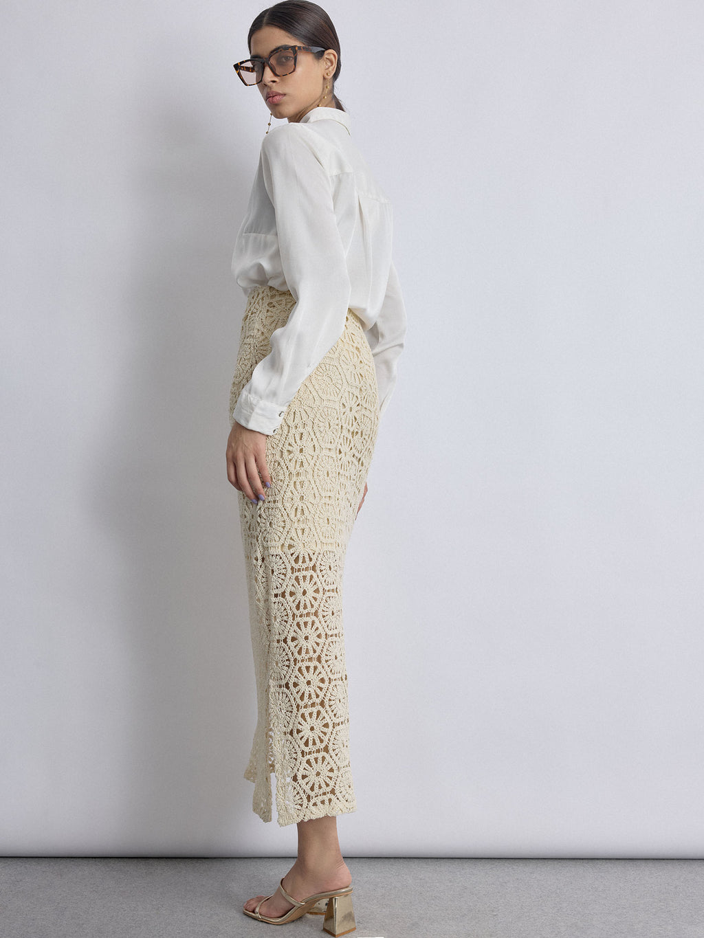 Ivory Crochet Detail Skirt