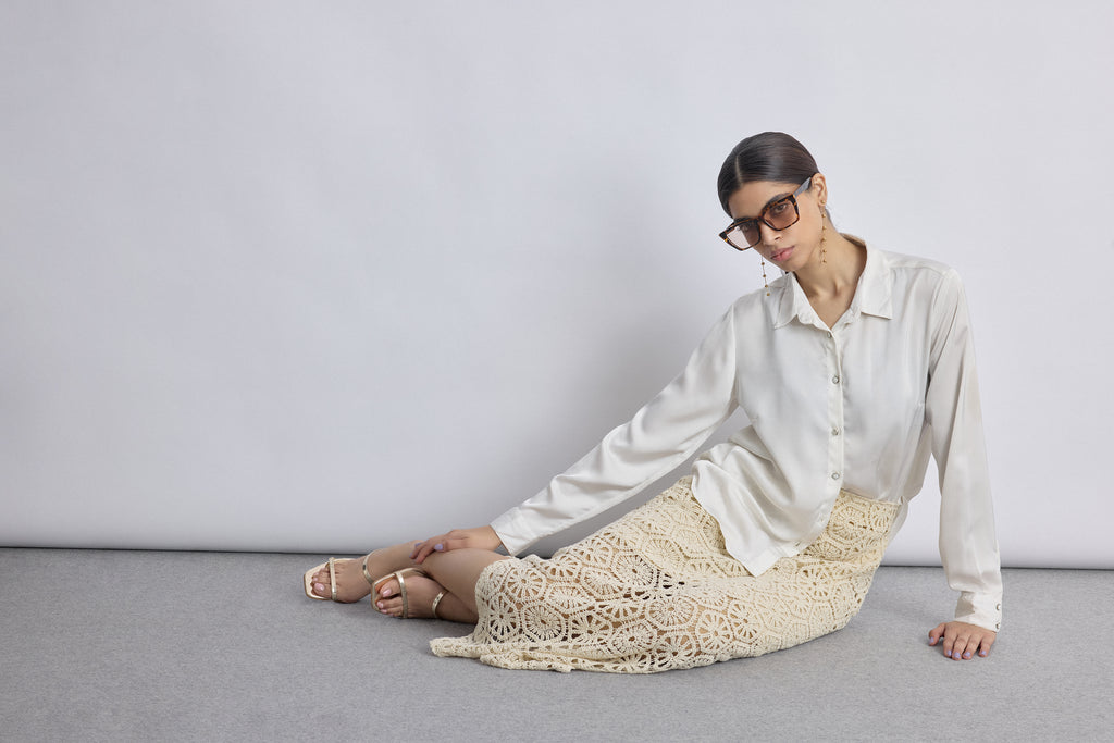 Ivory Crochet Detail Skirt