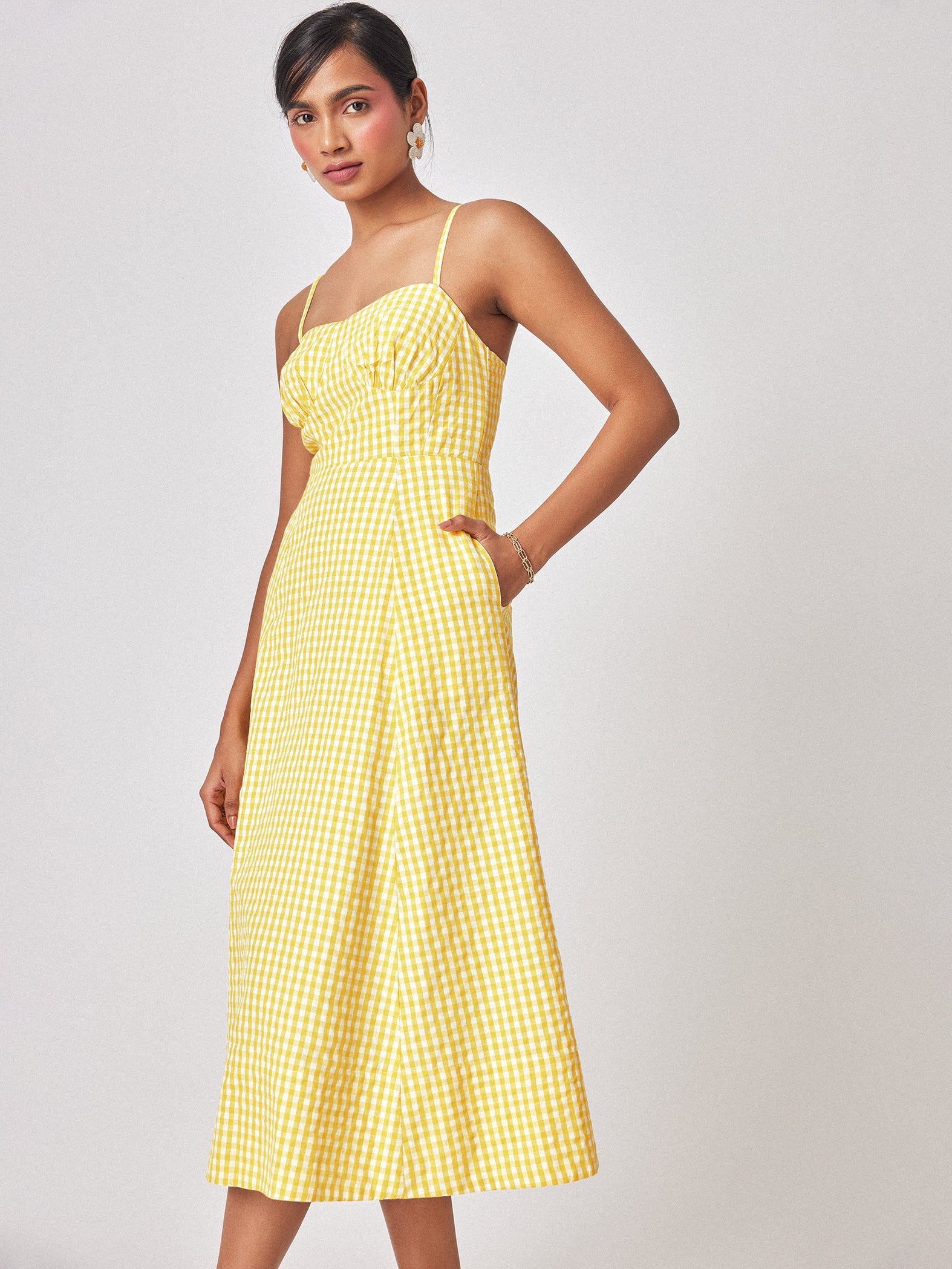 Lemon Panelled Corset Gingham Dress
