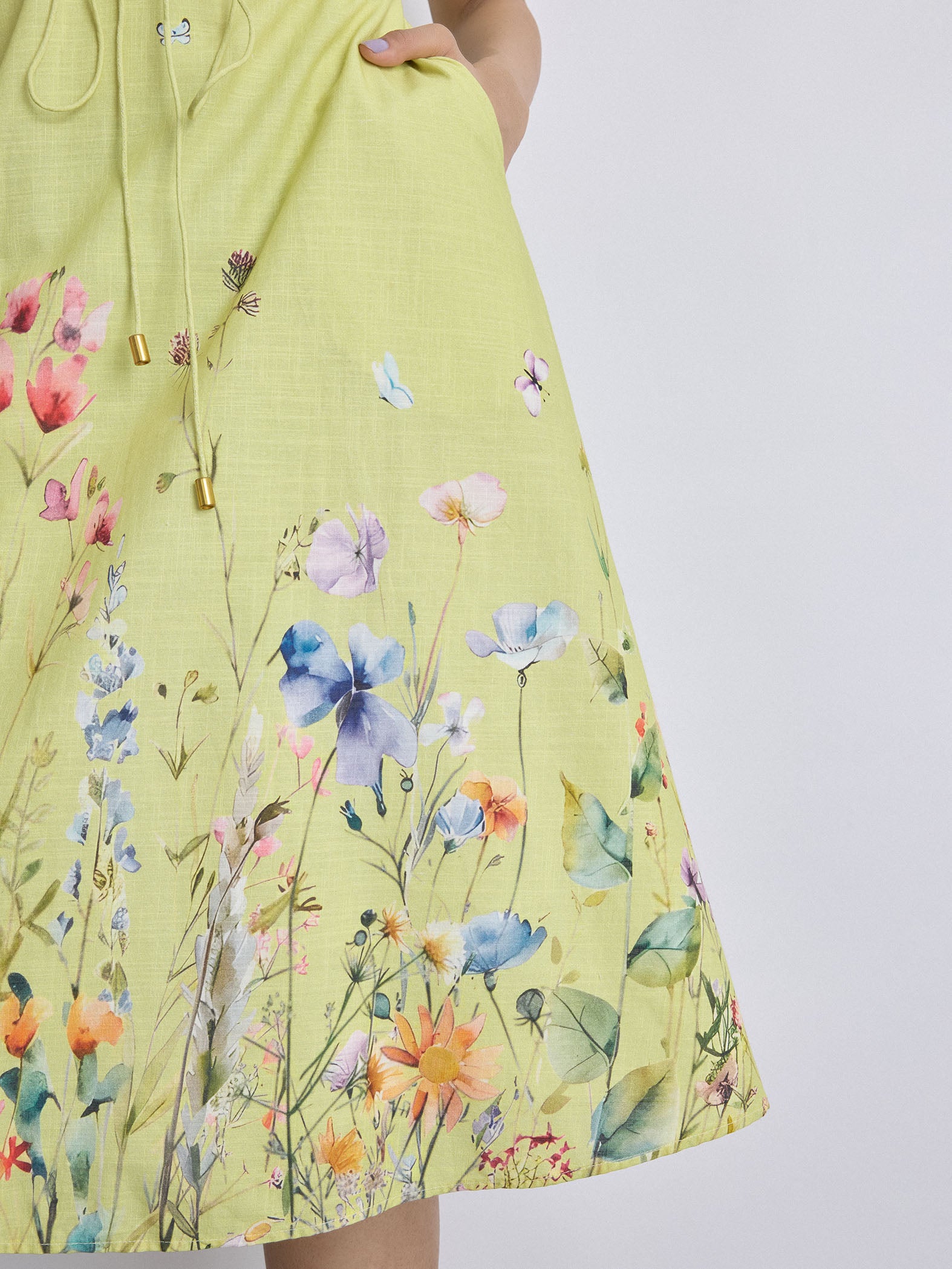 Lime Floral Print A Line Dress