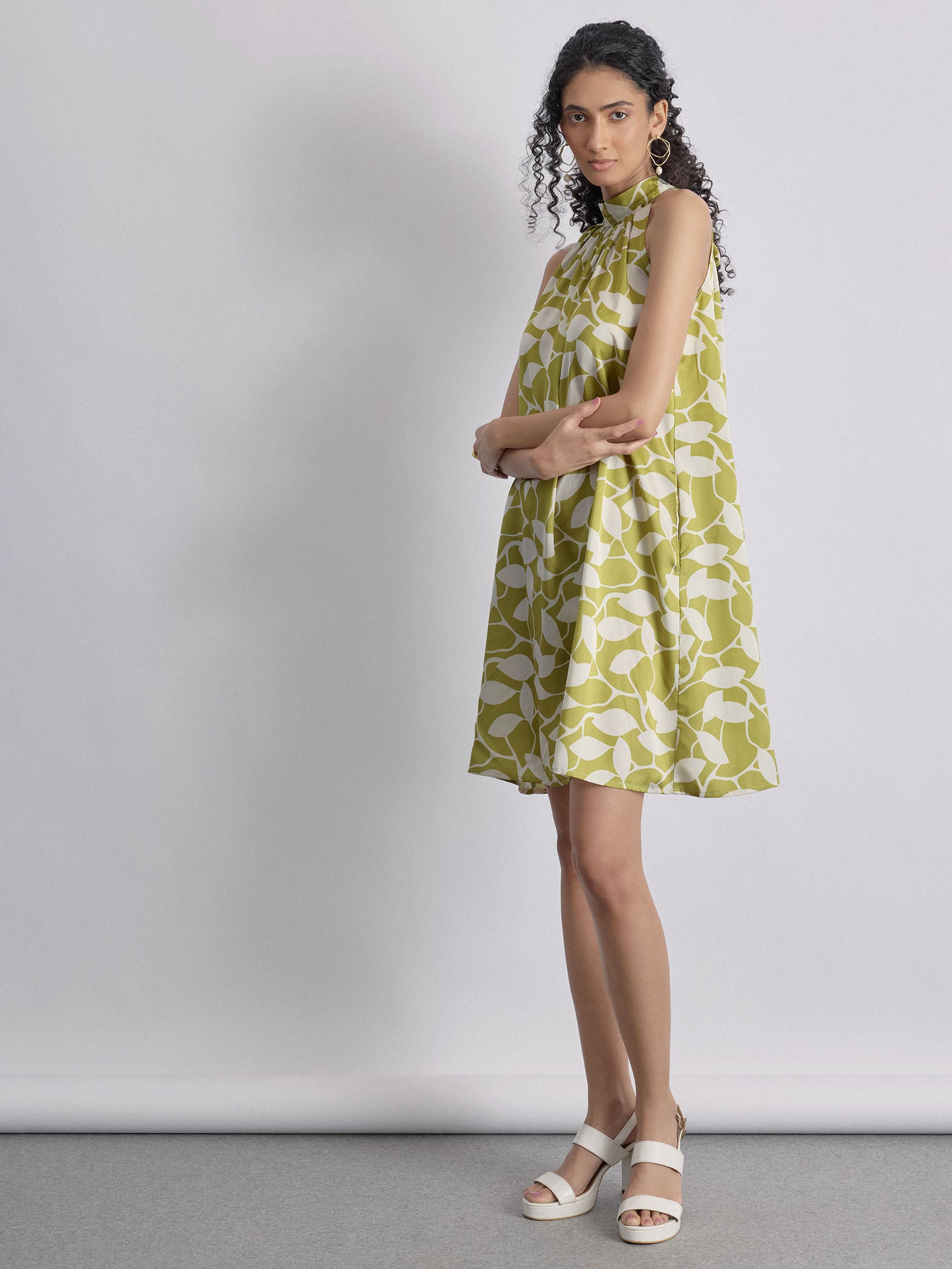 Lime Printed Halter Dress