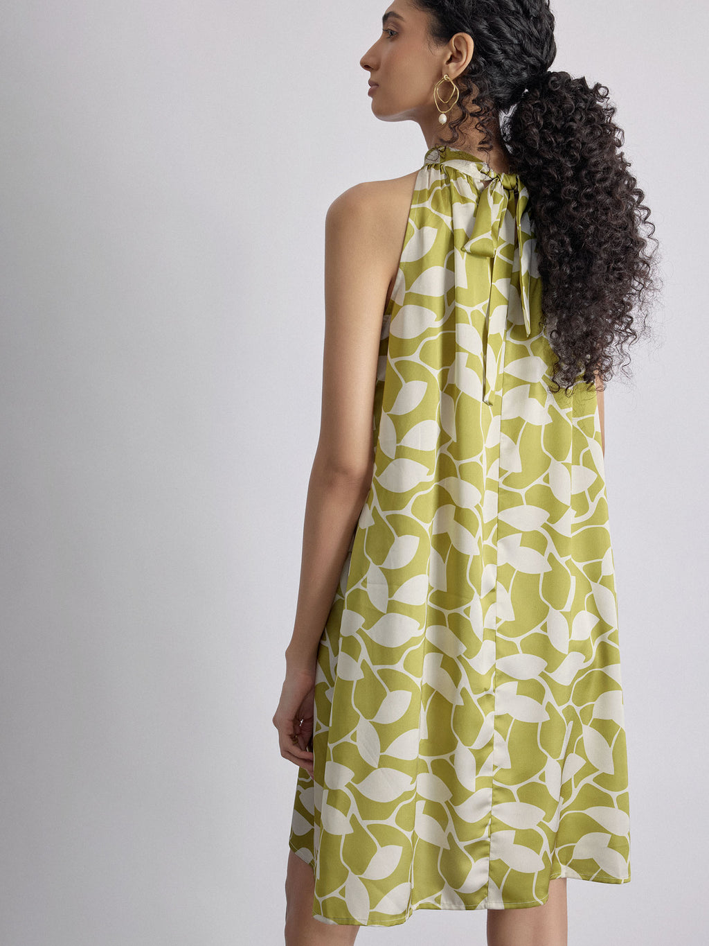 Lime Printed Halter Dress