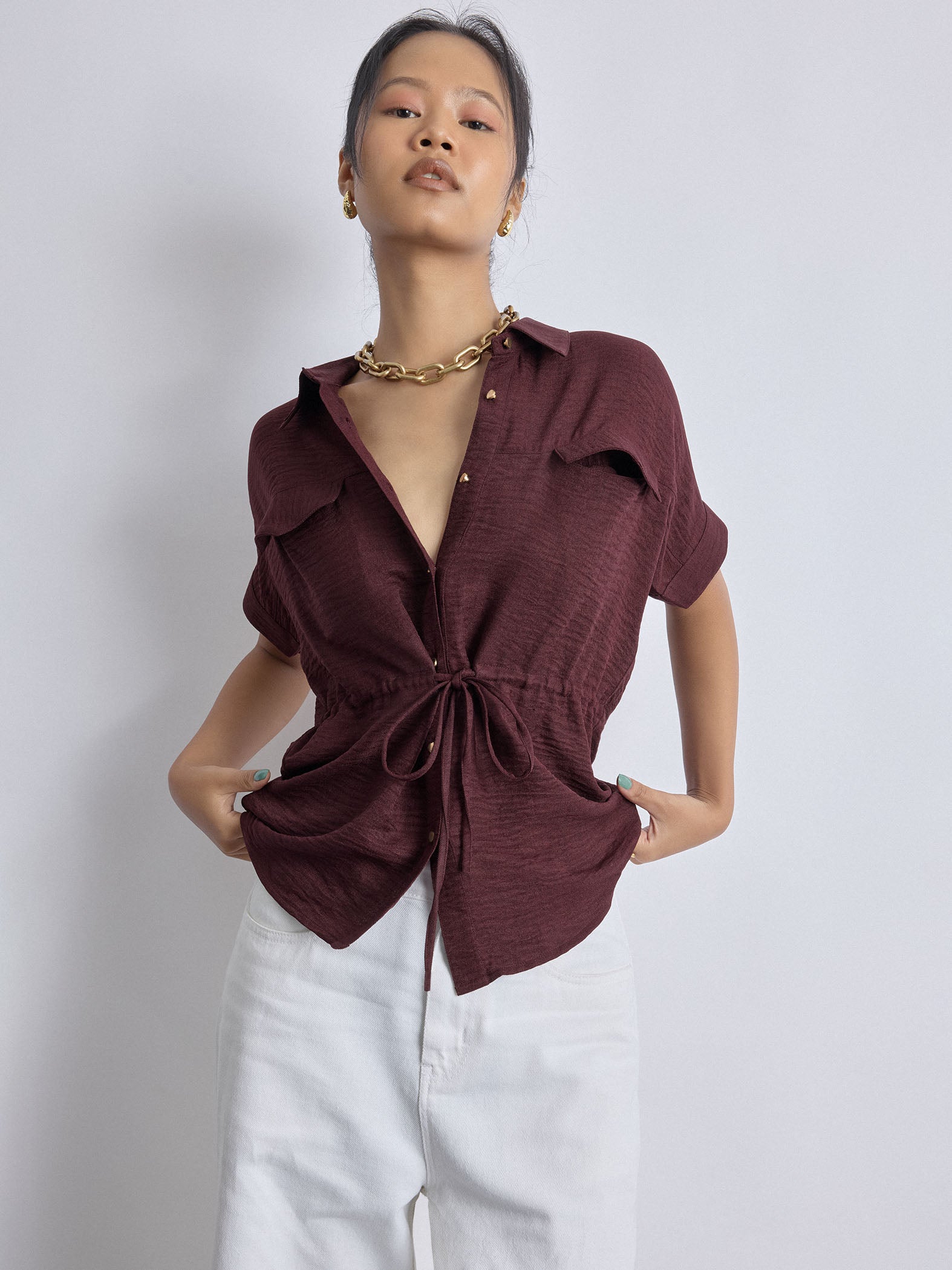 Merlot Drawstring Safari Shirt