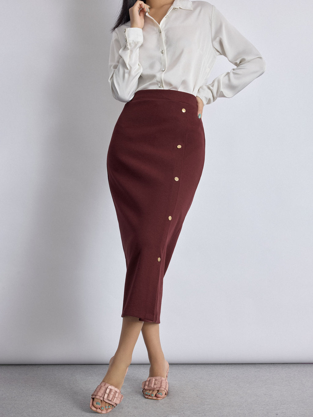 Merlot Front Slit Knit Skirt