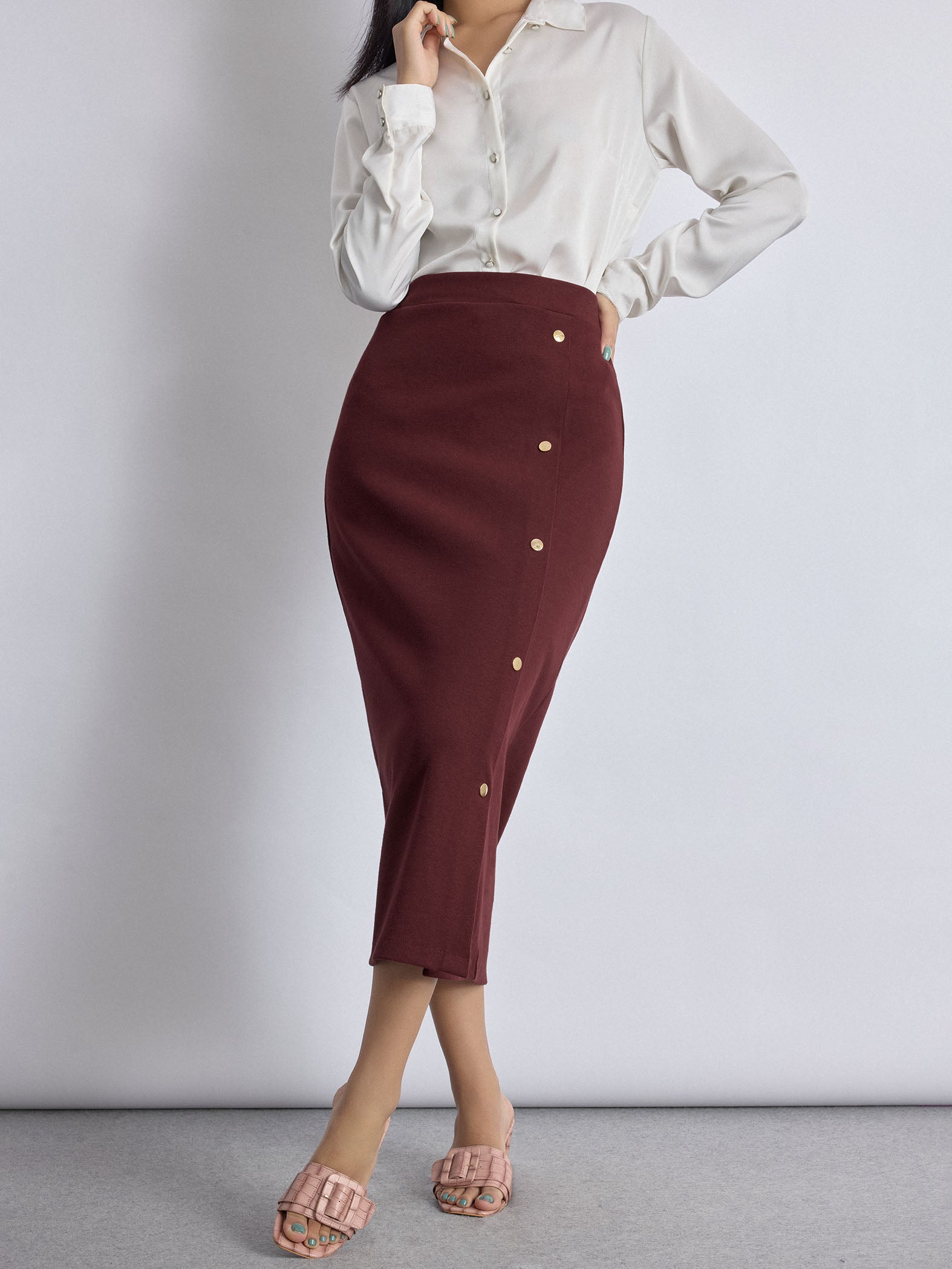 Merlot Front Slit Knit Skirt