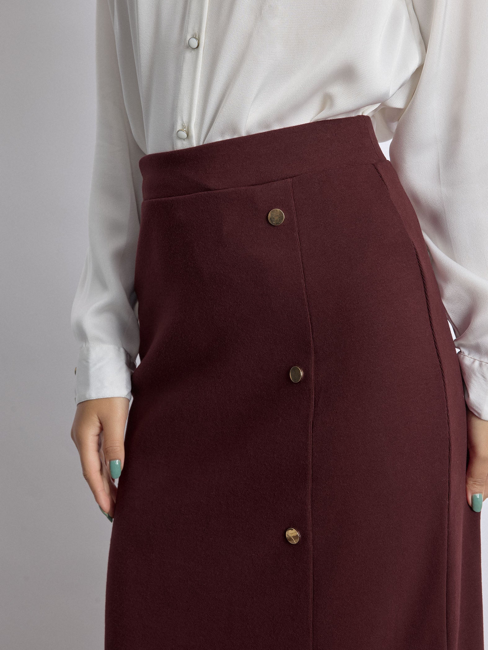 Merlot Front Slit Knit Skirt
