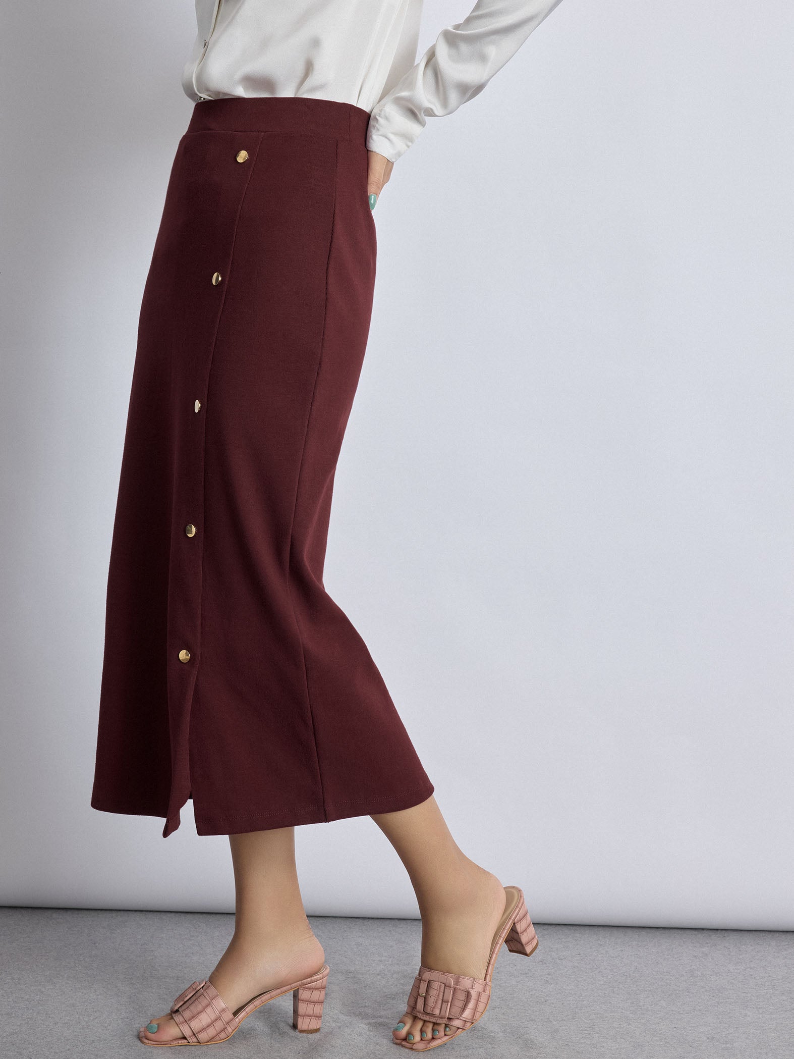 Merlot Front Slit Knit Skirt