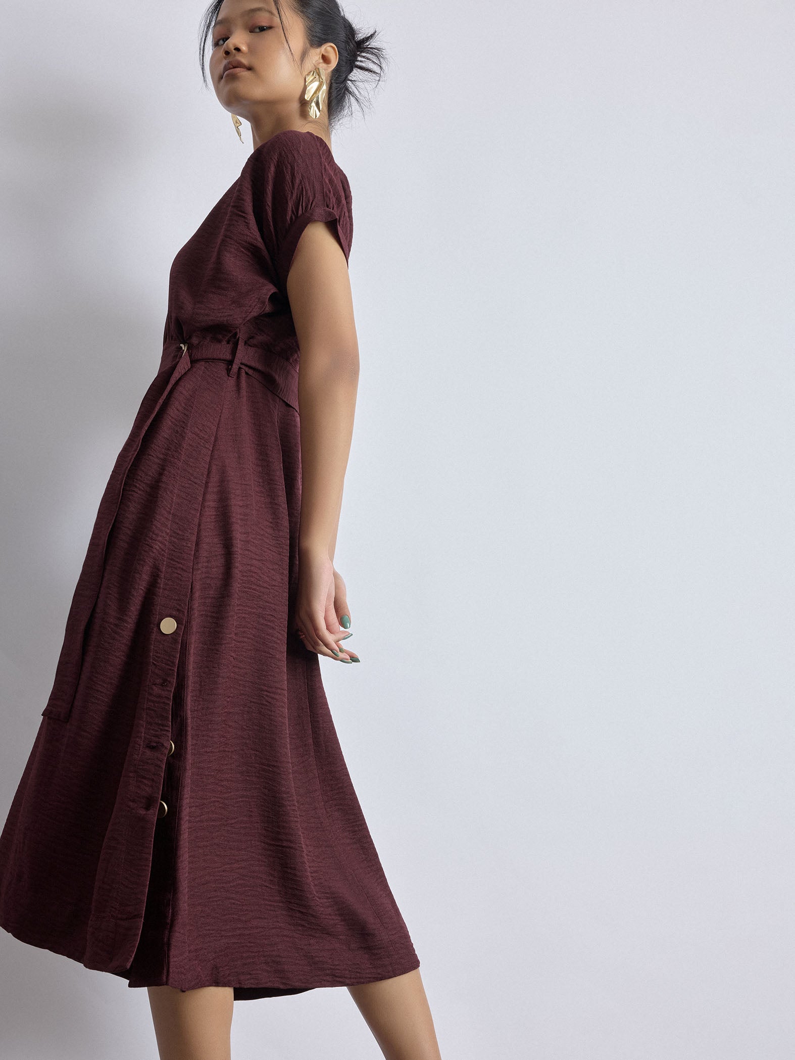 Merlot Side Buttoned Dress