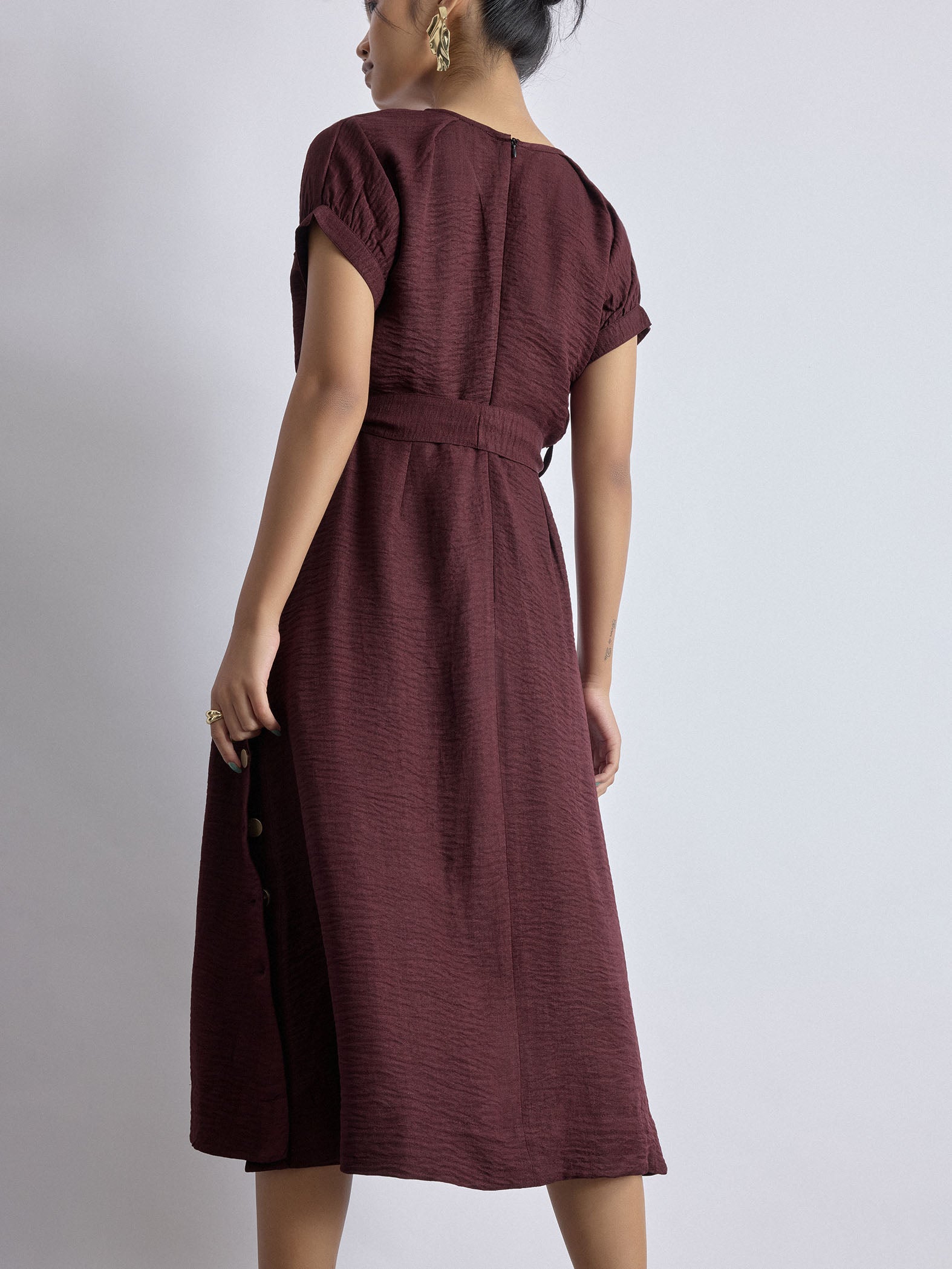Merlot Side Buttoned Dress