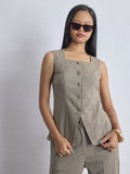Mocha Textured Long Waistcoat