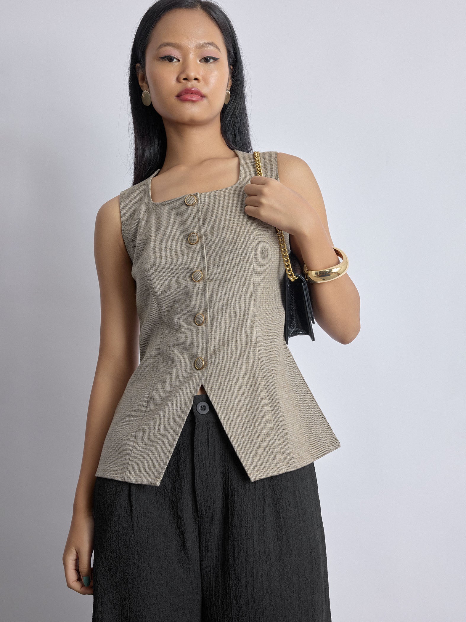 Mocha Textured Long Waistcoat