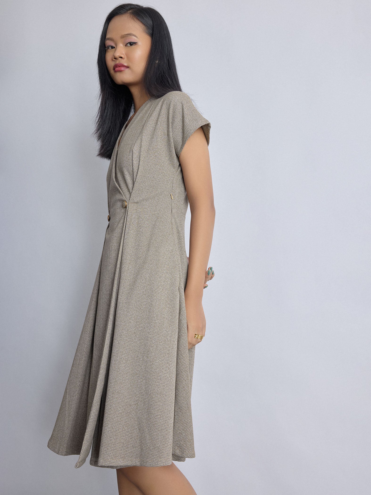 Mocha Textured Pleated Dress