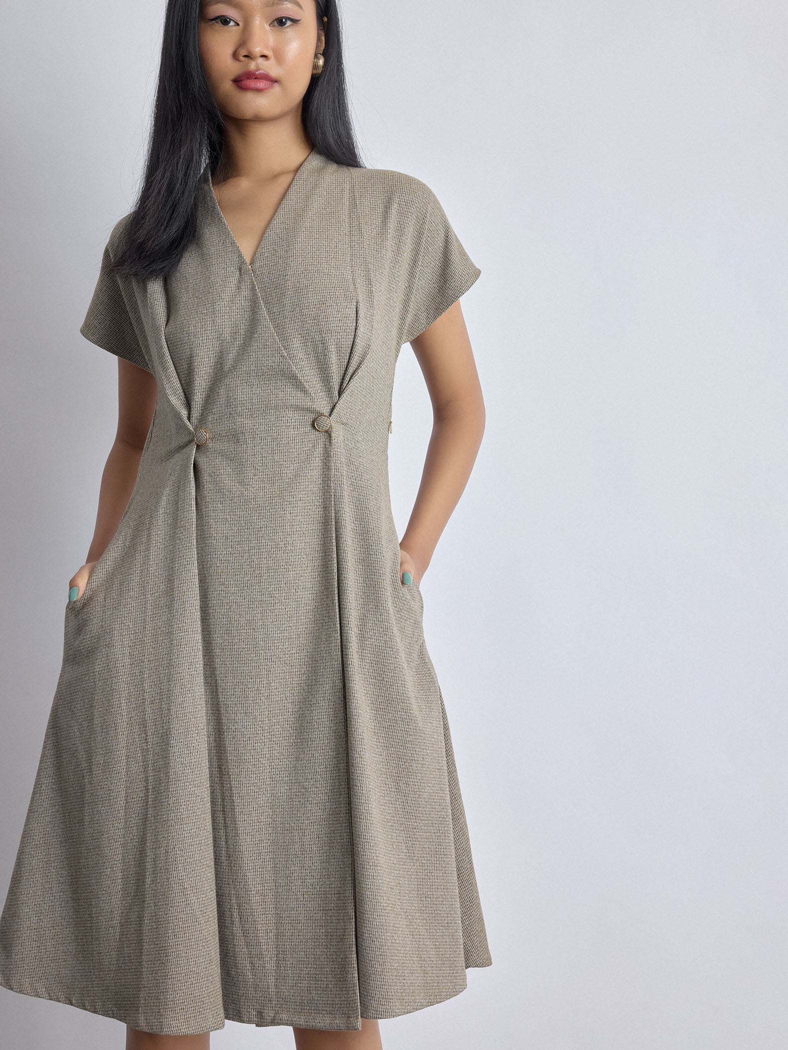 Mocha Textured Pleated Dress